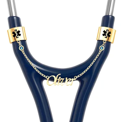Custom Double Stethoscope Name Tag with Pattern and Birthstone for Nurses Doctors Medical Staff