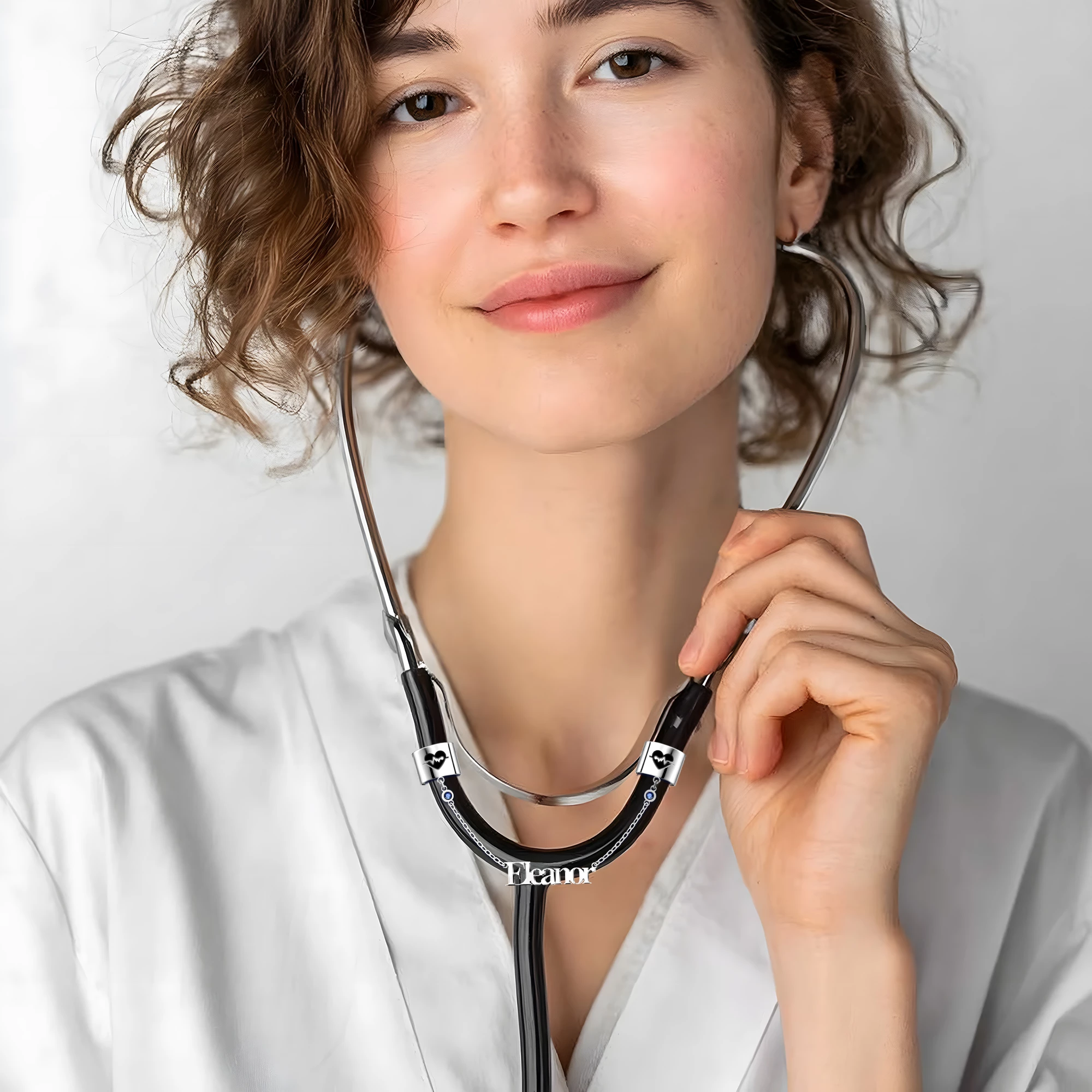 Custom Double Stethoscope Name Tag with Pattern and Birthstone for Nurses Doctors Medical Staff