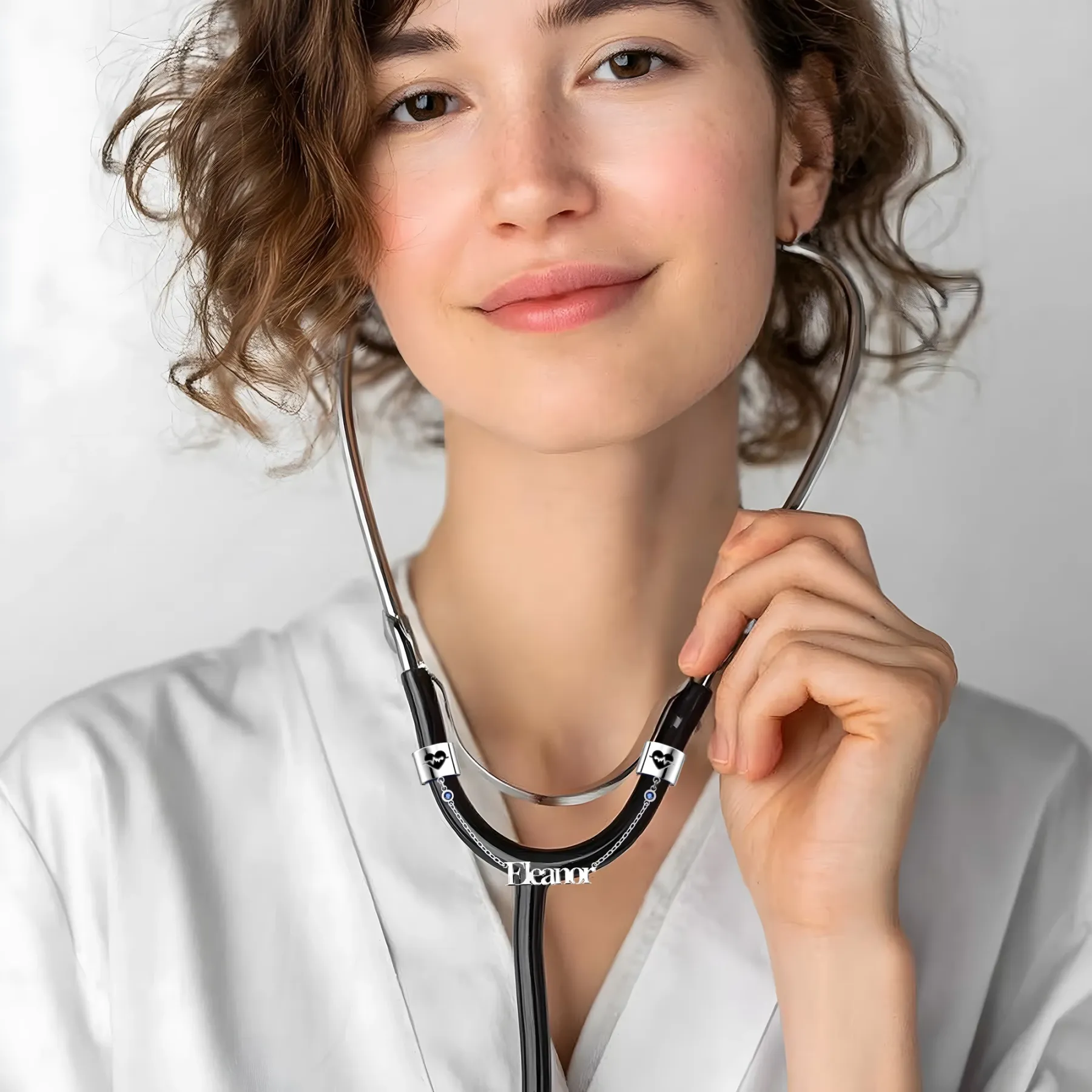 Custom Double Stethoscope Name Tag with Pattern and Birthstone for Nurses Doctors Medical Staff