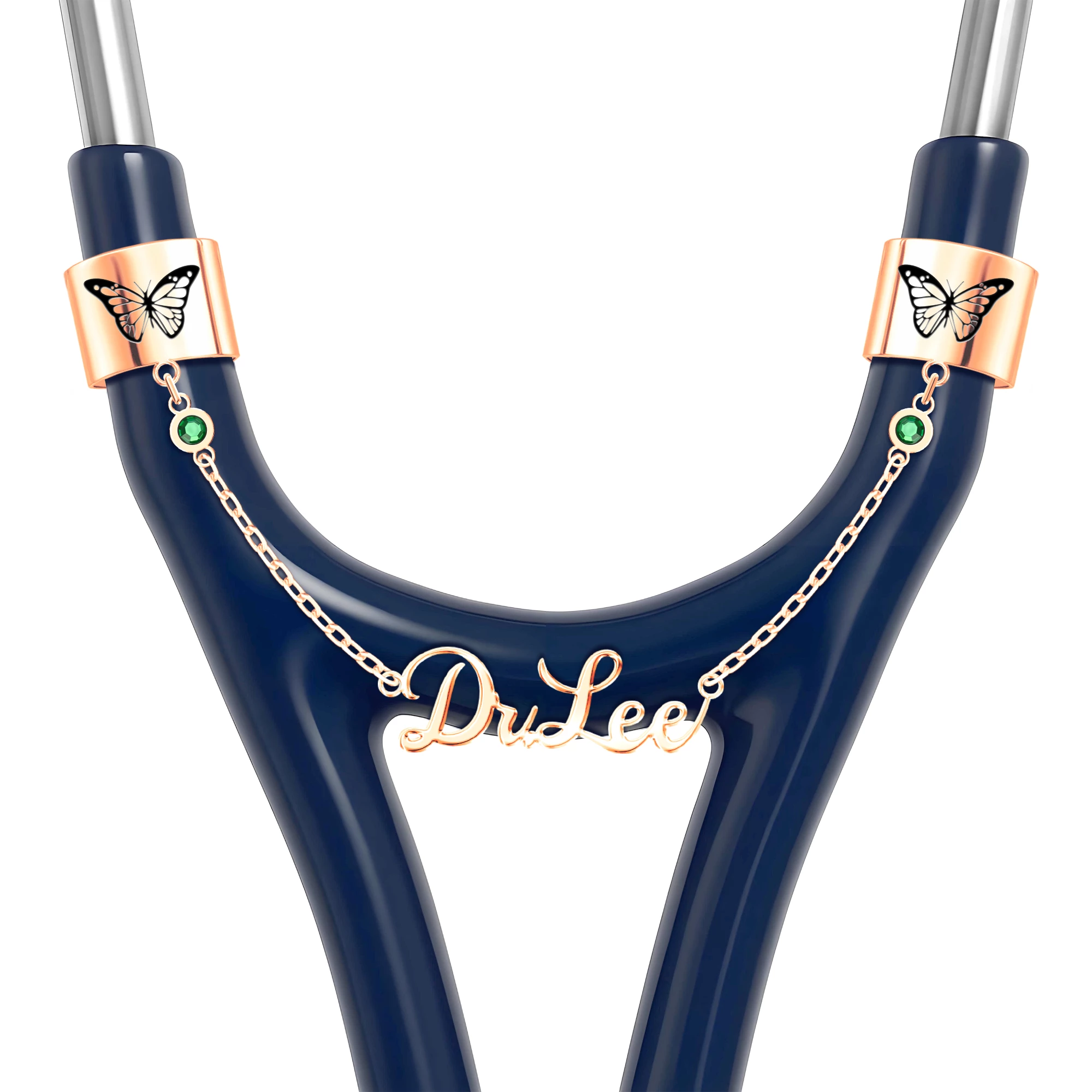 Custom Double Stethoscope Name Tag with Pattern and Birthstone for Nurses Doctors Medical Staff