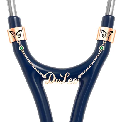 Custom Double Stethoscope Name Tag with Pattern and Birthstone for Nurses Doctors Medical Staff