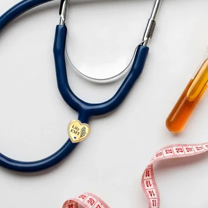 Custom Heart Shape Pavé Stethoscope Charm with Name Birthstone & Birthflower for Nurses Doctors Medical Staff