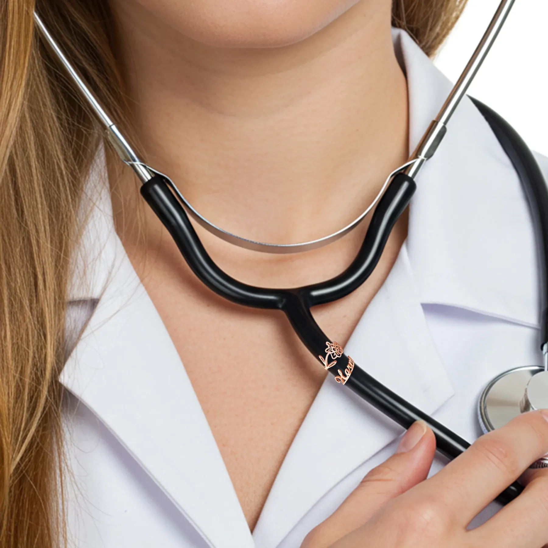 Custom Stethoscope Name Tag with Birthflower for Nurses Doctors Medical Staff