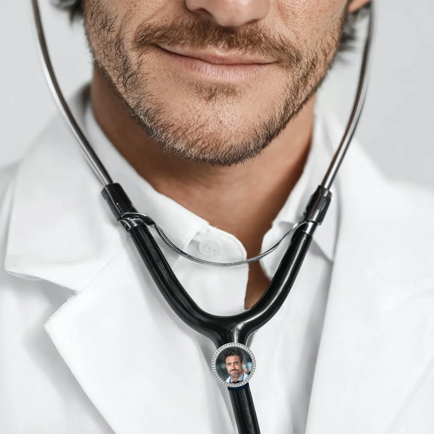 Custom Round Shape Pavé Stethoscope Charm with Photo for Nurses Doctors Medical Staff