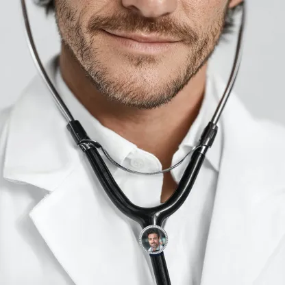 Custom Round Shape Pavé Stethoscope Charm with Photo for Nurses Doctors Medical Staff