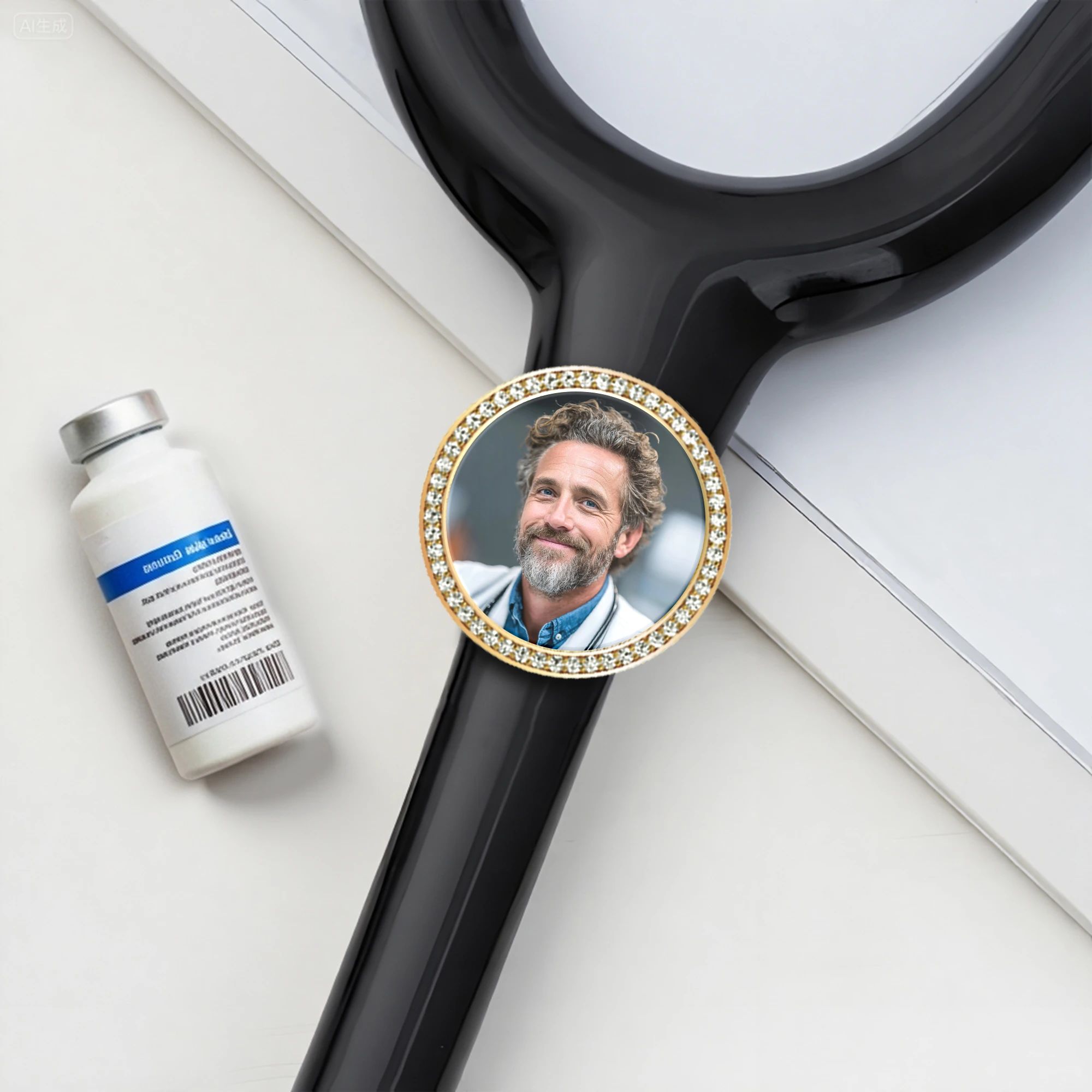 Custom Round Shape Pavé Stethoscope Charm with Photo for Nurses Doctors Medical Staff