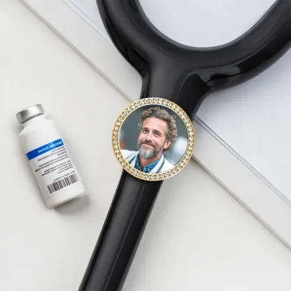 Custom Round Shape Pavé Stethoscope Charm with Photo for Nurses Doctors Medical Staff