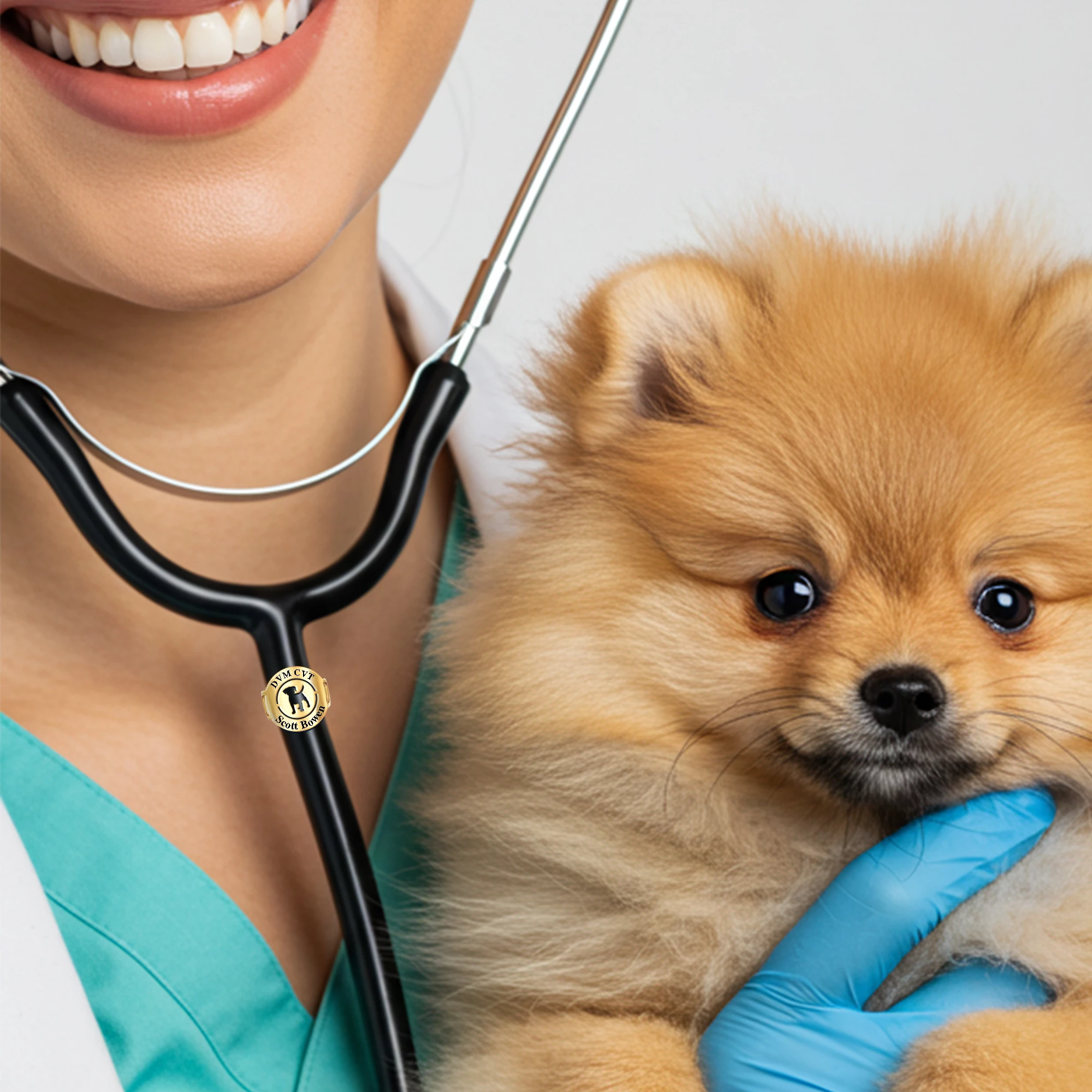 Custom Round Shape Stethoscope Name Tag with Pattern for Veterinarians