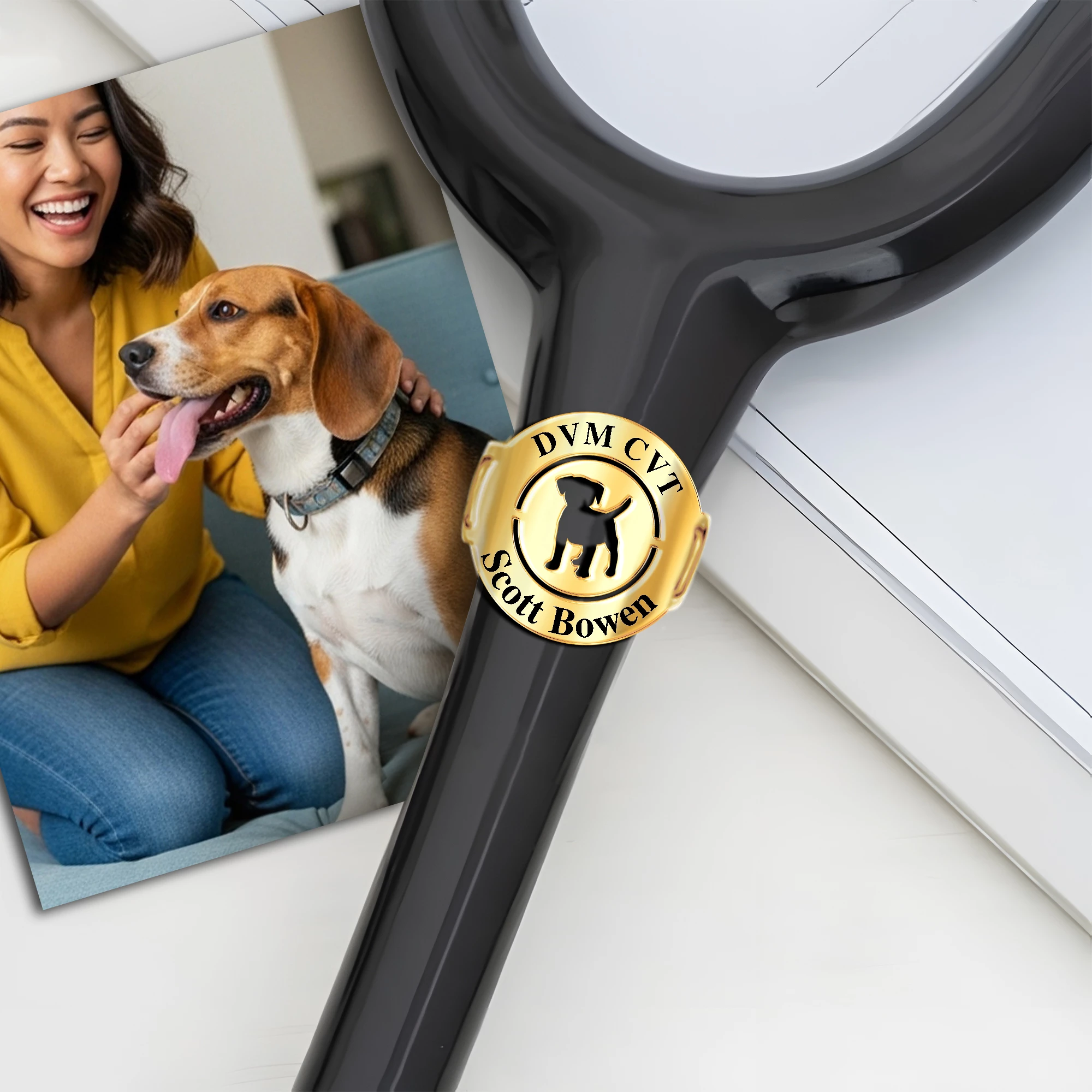 Custom Round Shape Stethoscope Name Tag with Pattern for Veterinarians