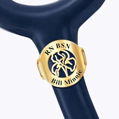 Custom Round Shape Stethoscope Name Tag with Birthflower for Nurses Doctors Medical Staff