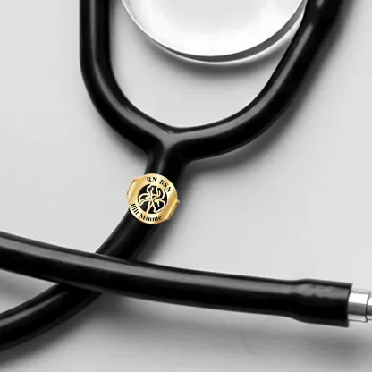 Custom Round Shape Stethoscope Name Tag with Birthflower for Nurses Doctors Medical Staff