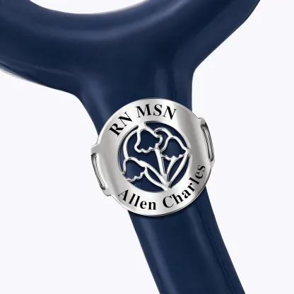 Custom Round Shape Stethoscope Name Tag with Birthflower for Nurses Doctors Medical Staff