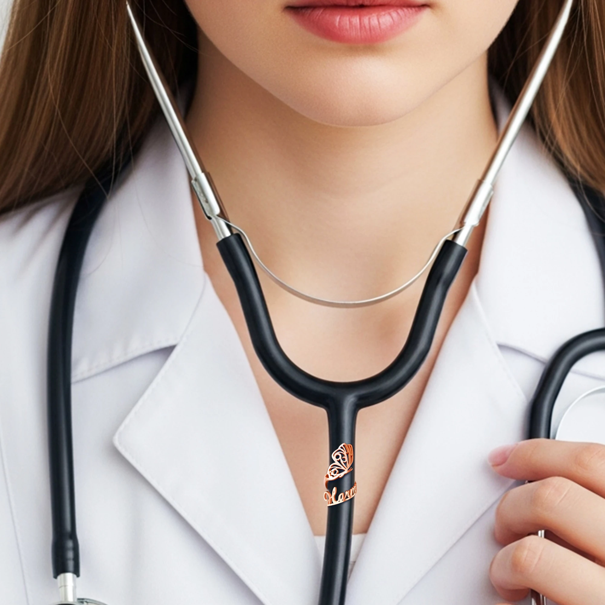 Custom Stethoscope Name Tag with Butterfly for Nurses Doctors Medical Staff