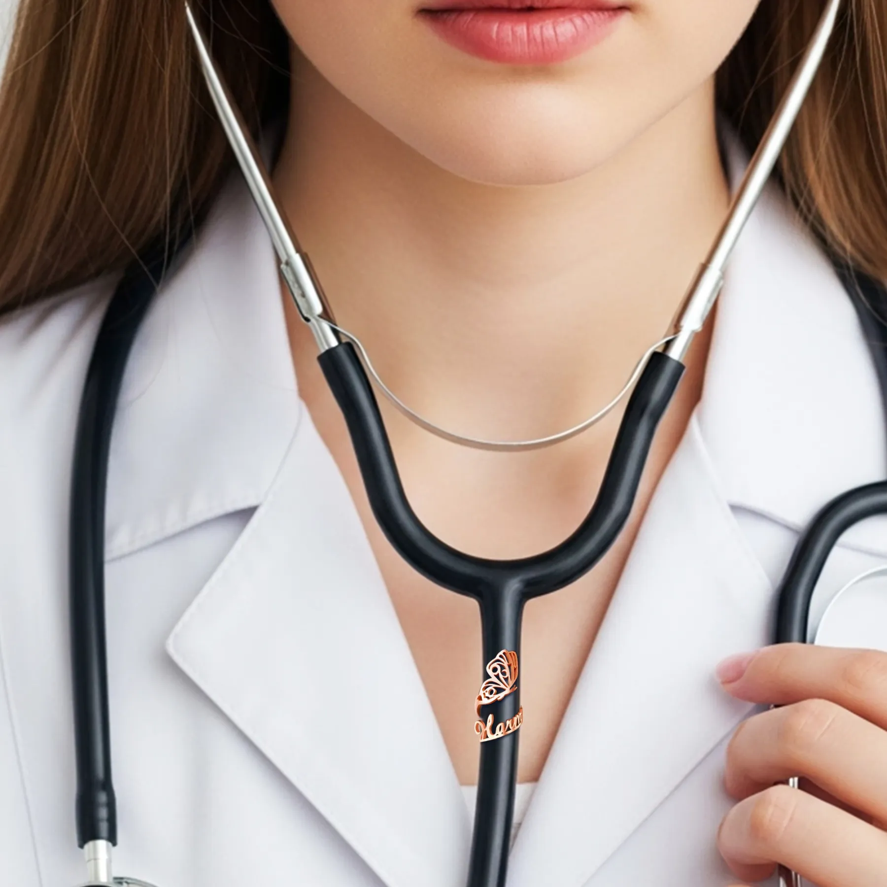 Custom Stethoscope Name Tag with Butterfly for Nurses Doctors Medical Staff