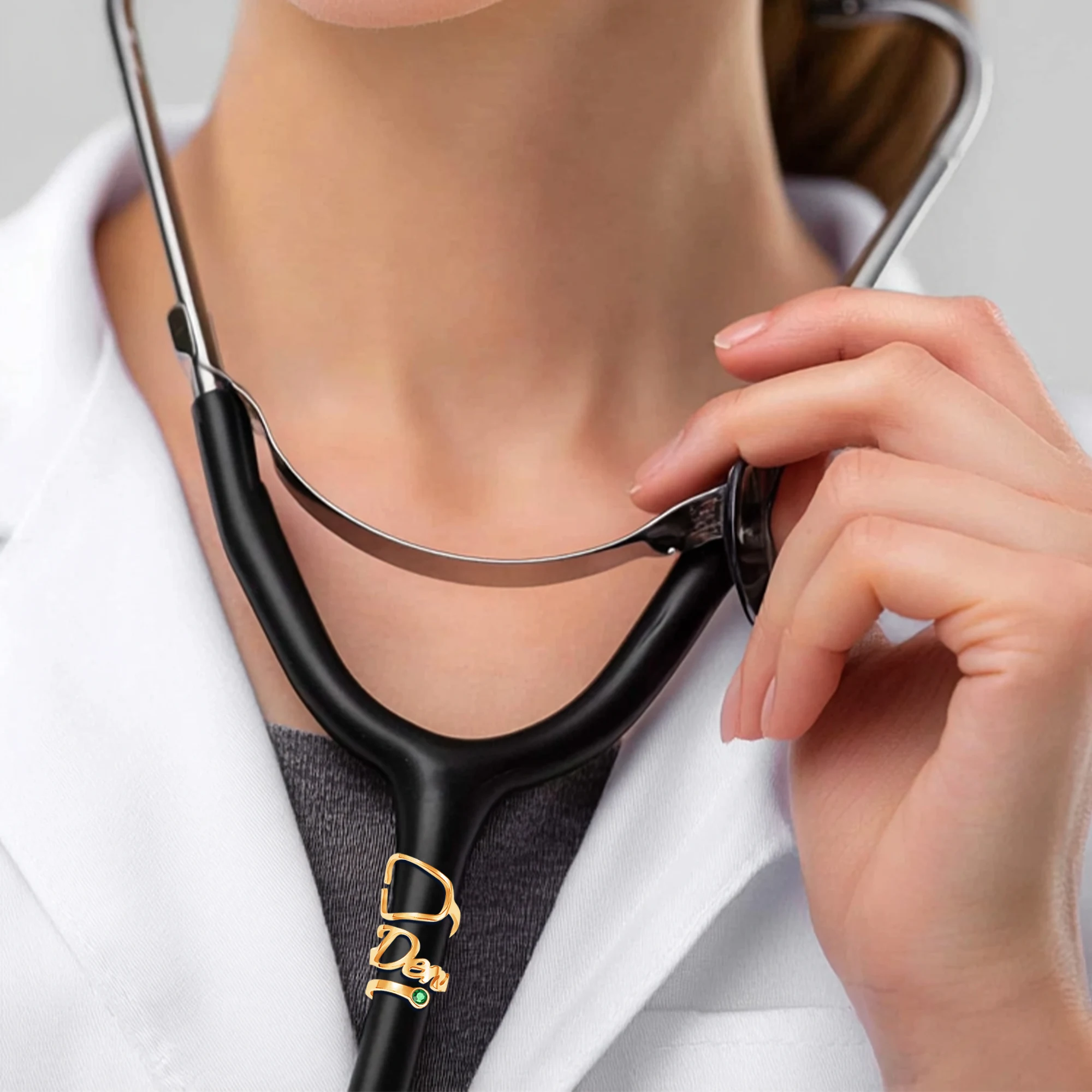 Custom Stethoscope Name Tag with Stethoscope Shape and Birthstone