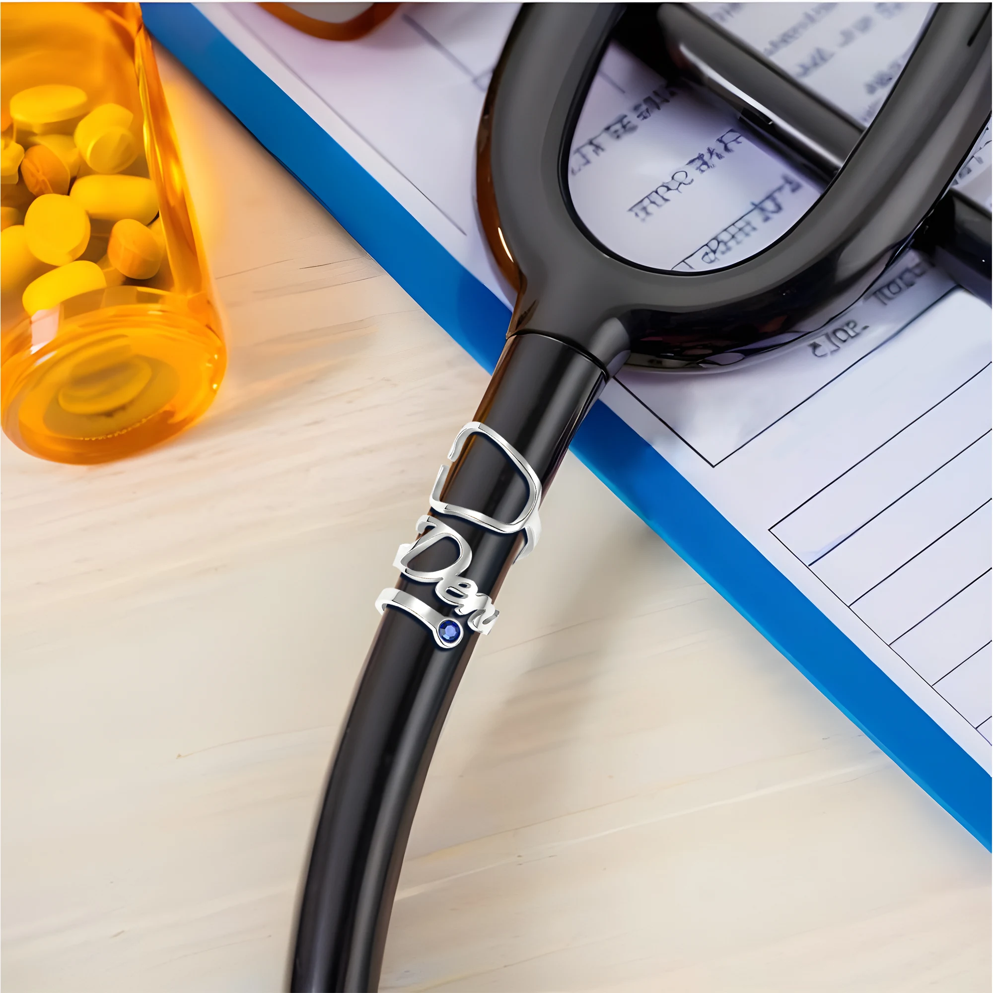 Custom Stethoscope Name Tag with Stethoscope Shape and Birthstone