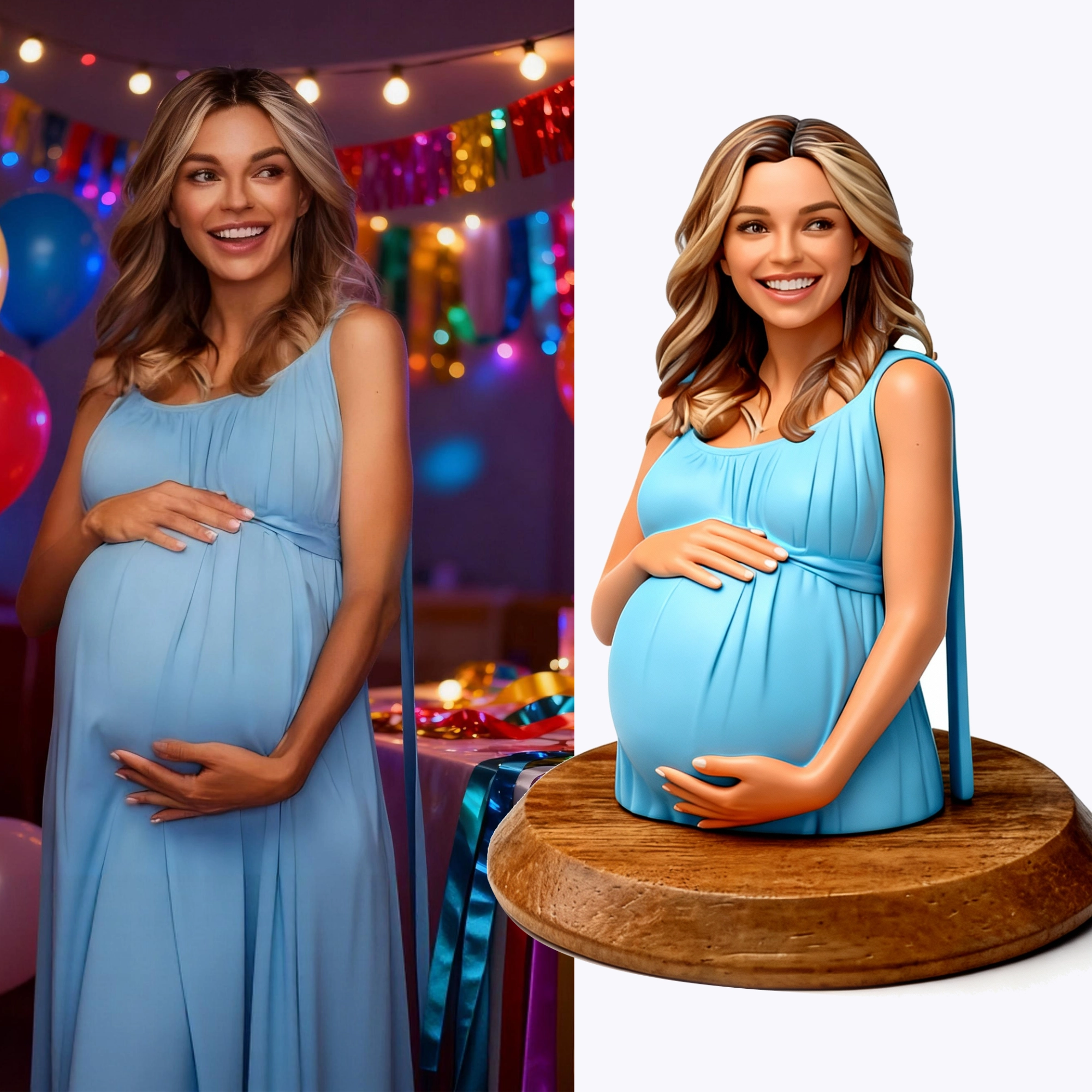 Personalized Highly Realistic Full-Color 3D Bust with Arms Pregnant Mom Figurine