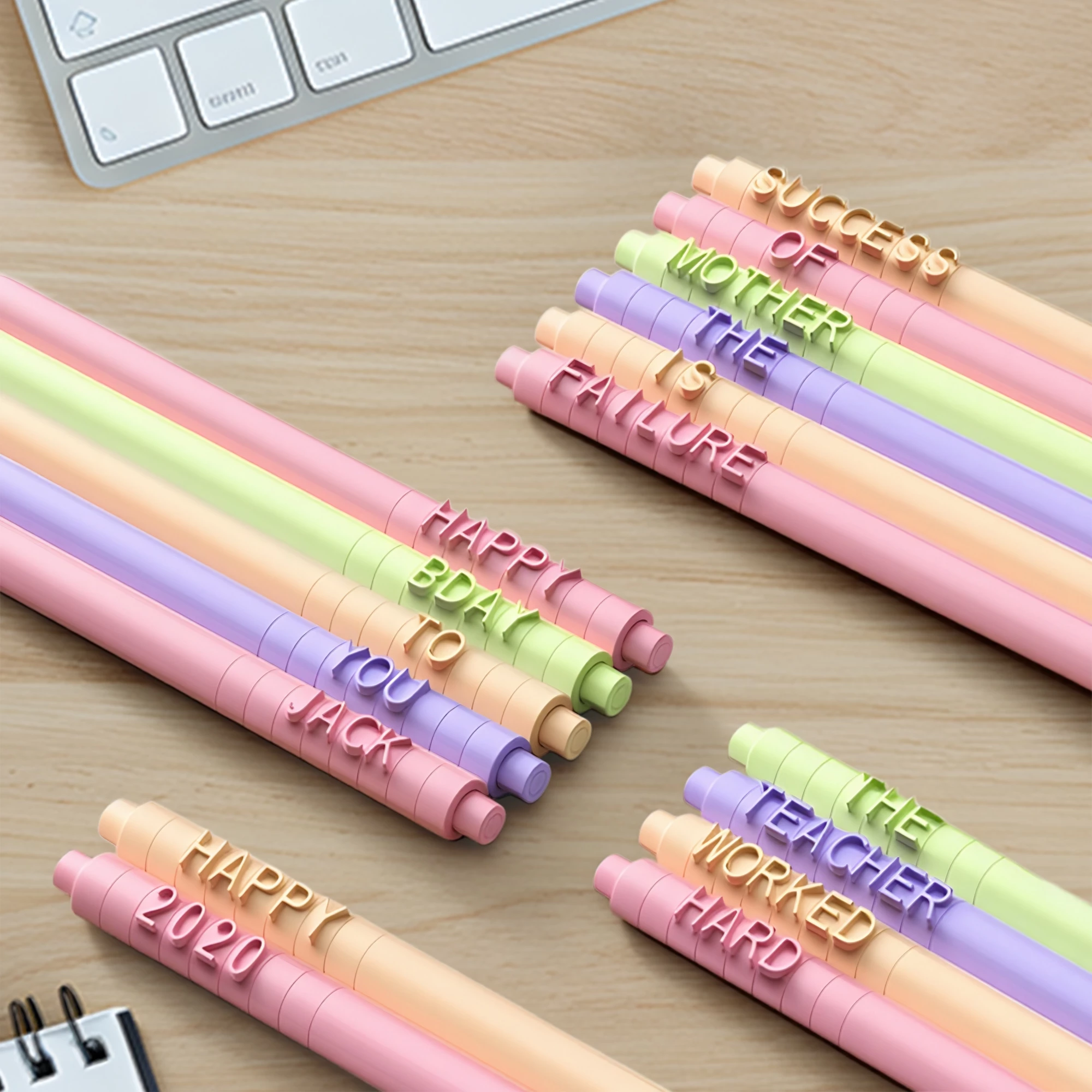 Personalized Name Text 6Pcs Multi-color 0.5mm Black Pens
