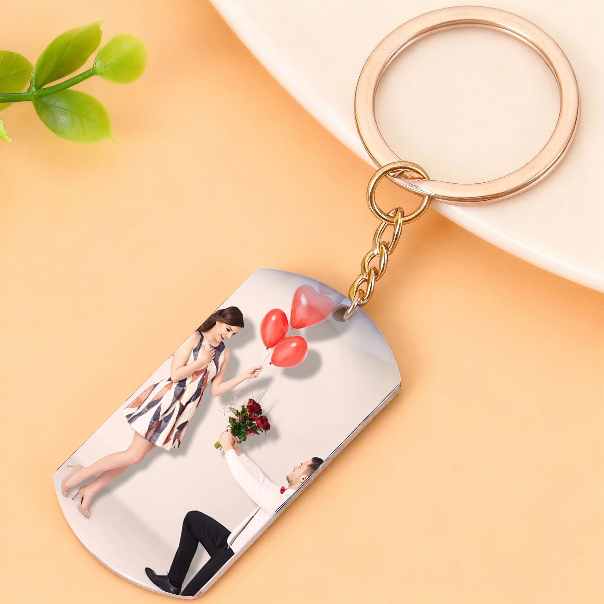 Custom Photo with Engraving Text Keychain