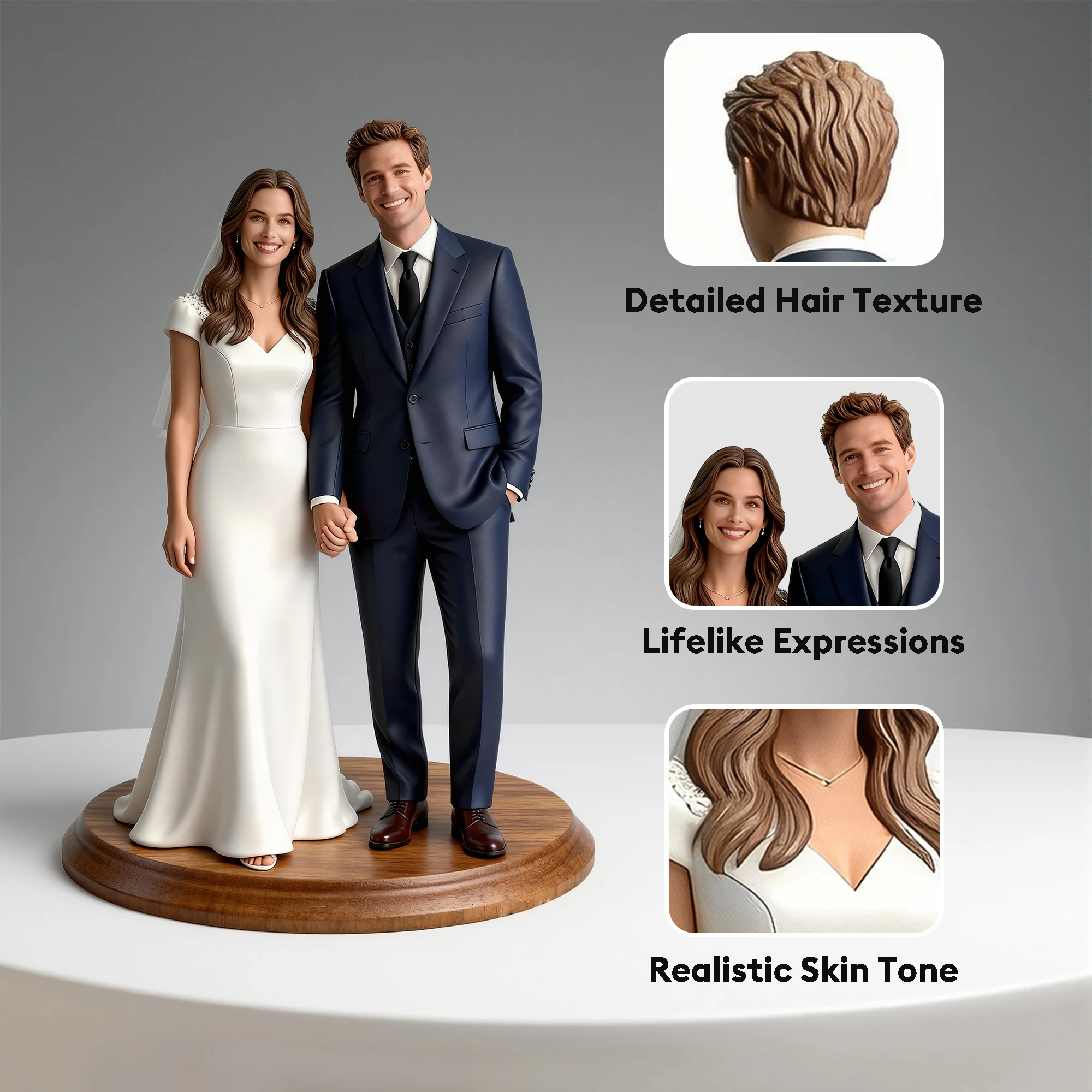 Personalized Wedding Cake Topper Highly Realistic Full-Color 3D Full Body Bride and Groom Figurine