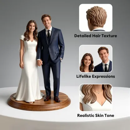 Personalized Wedding Cake Topper Highly Realistic Full-Color 3D Full Body Bride and Groom Figurine