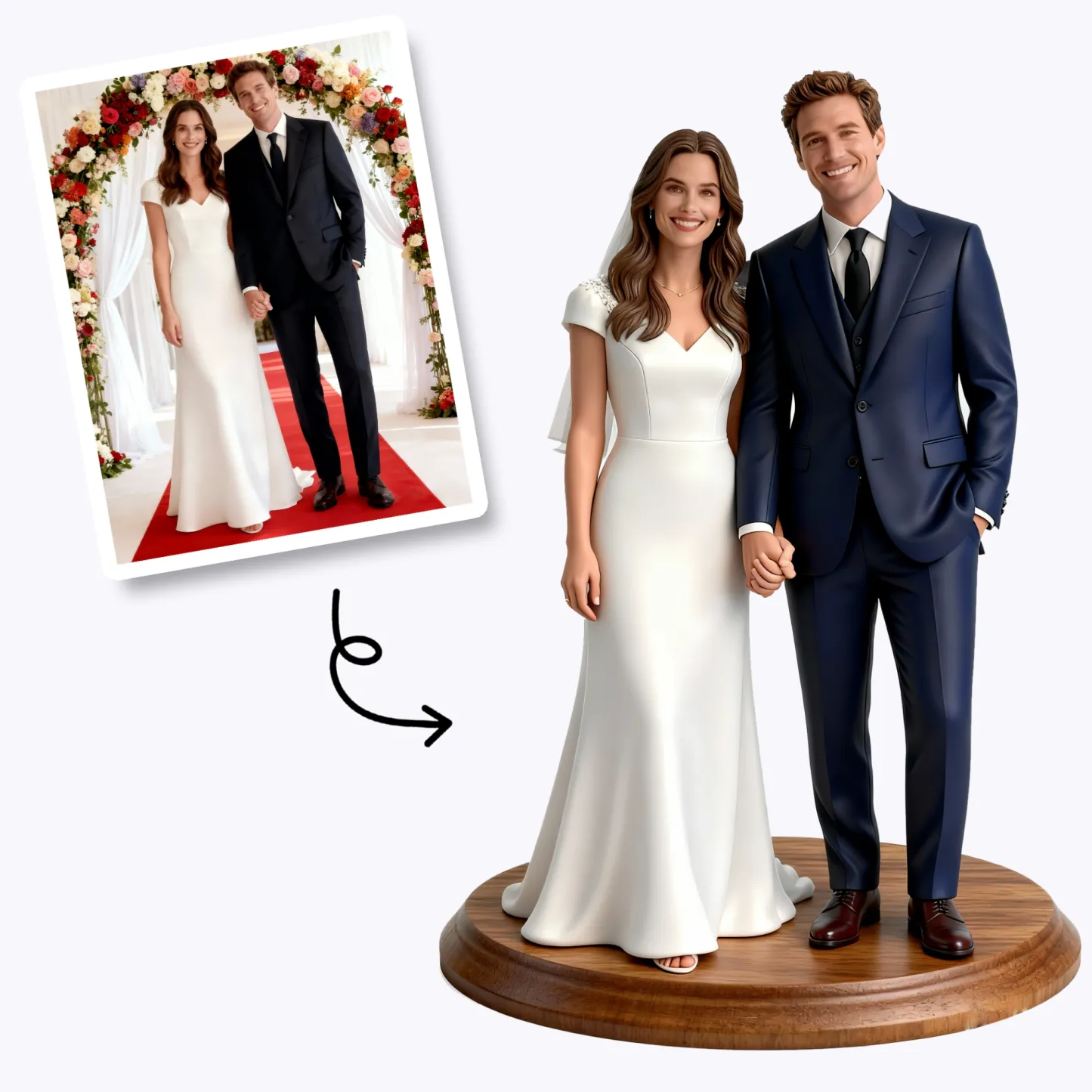 Personalized Wedding Cake Topper Highly Realistic Full-Color 3D Full Body Bride and Groom Figurine