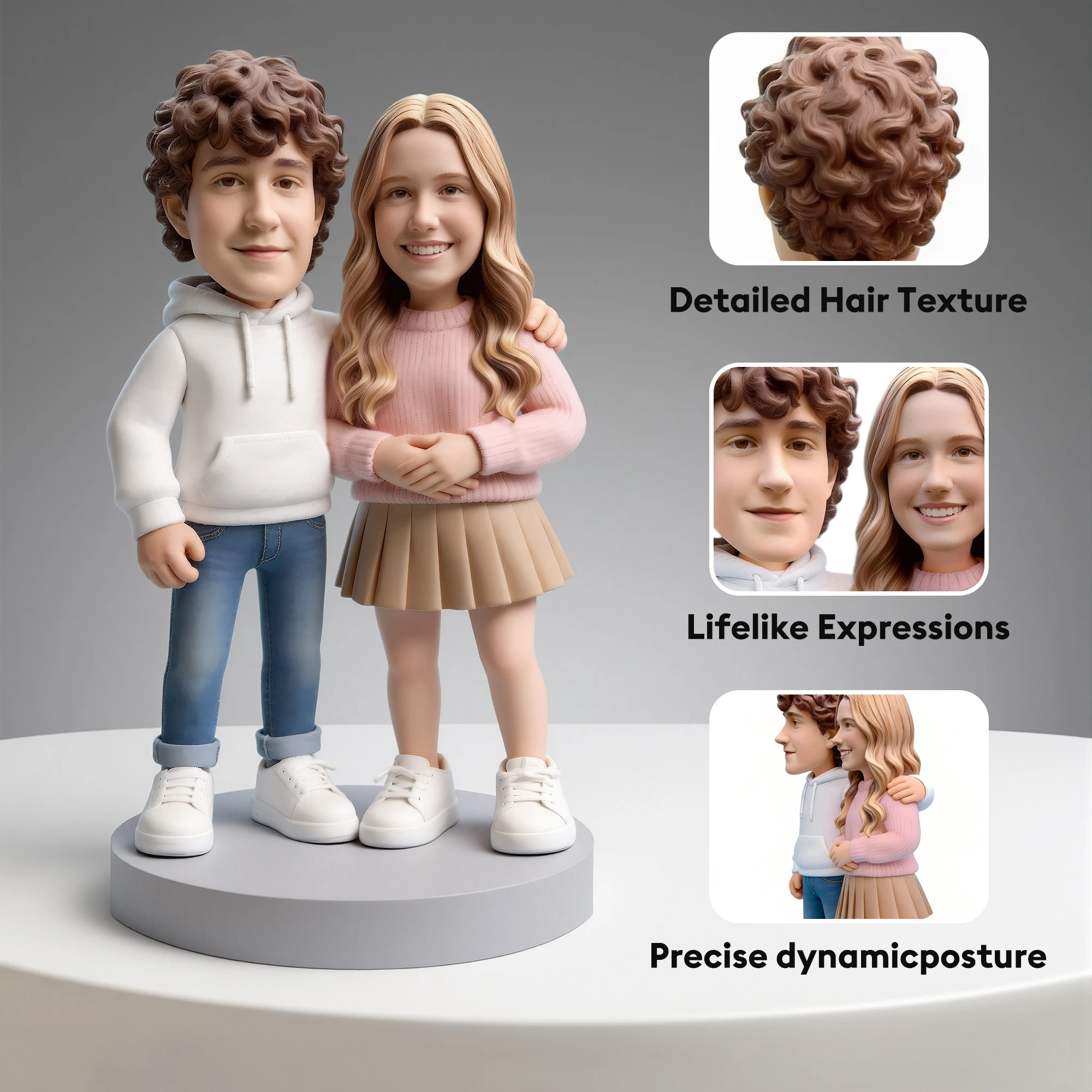 Custom Couple Highly Realistic Full-Color 3D Printed Chibi Figurine Valentine's Day Gift