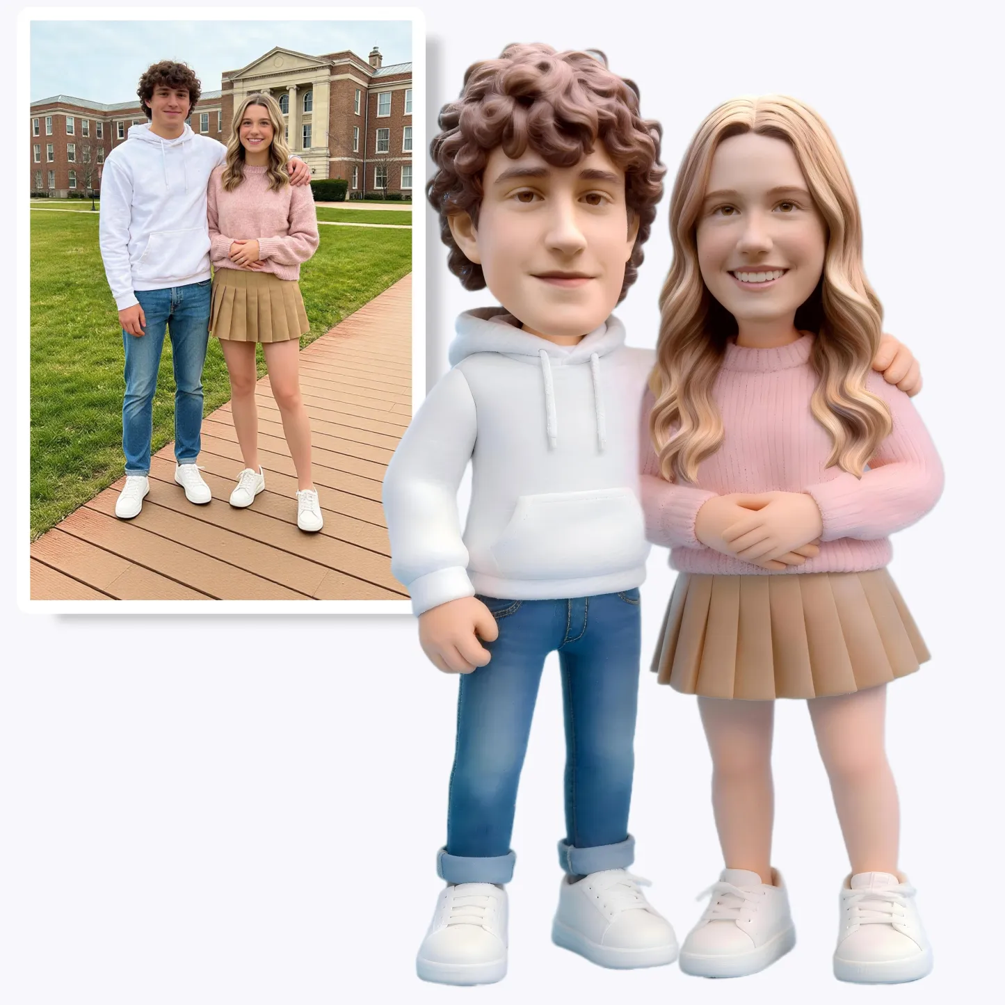 Custom Couple Highly Realistic Full-Color 3D Printed Chibi Figurine Valentine's Day Gift