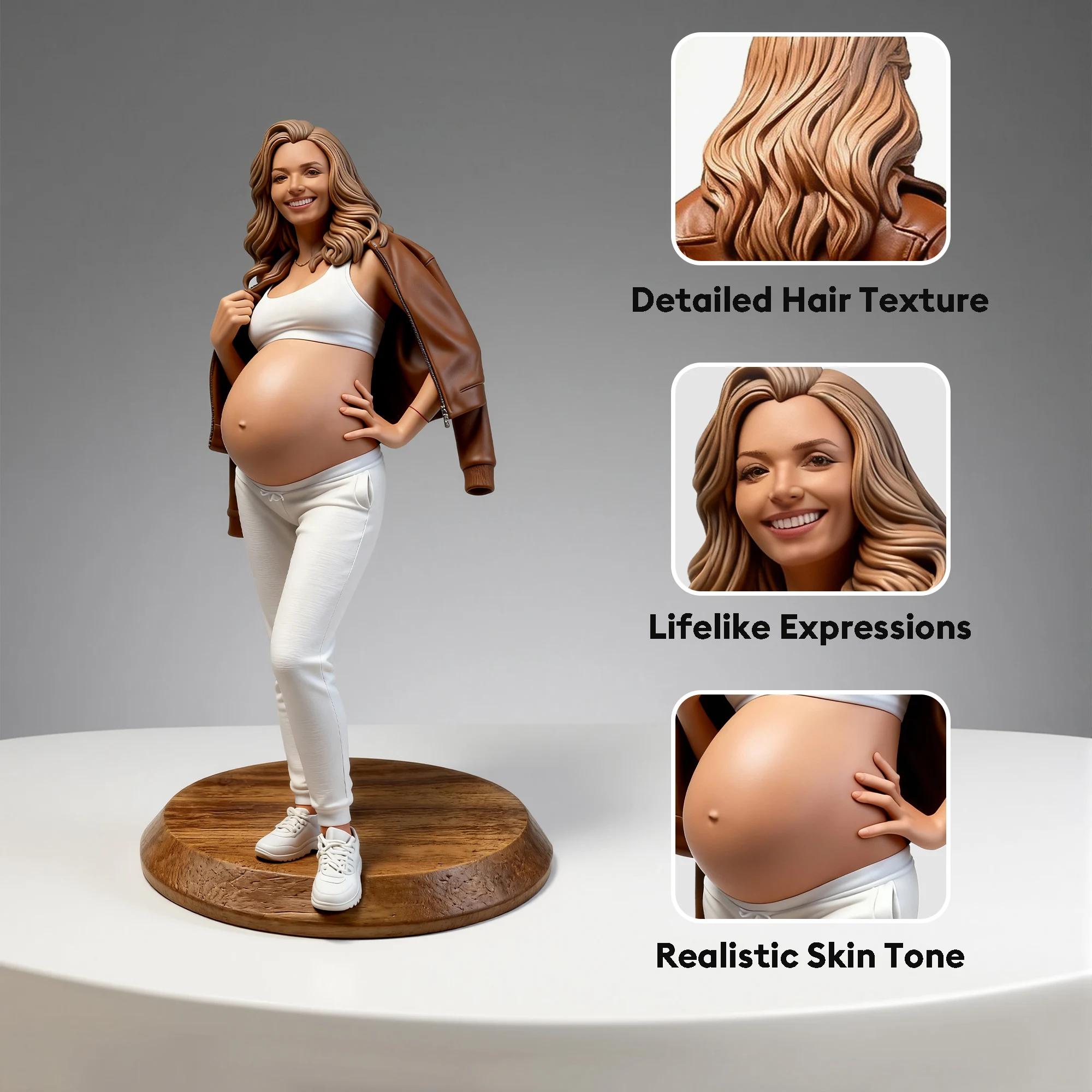 Personalized Highly Realistic Full-Color 3D Full Body Pregnant Mom Figurine