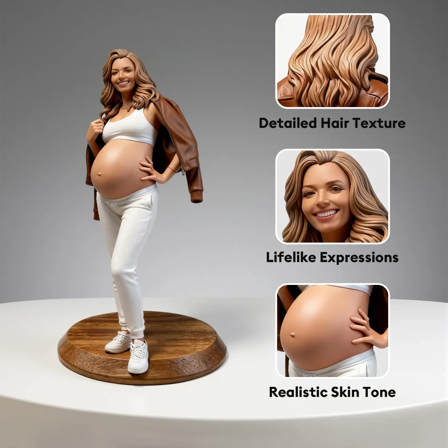 Personalized Highly Realistic Full-Color 3D Full Body Pregnant Mom Figurine