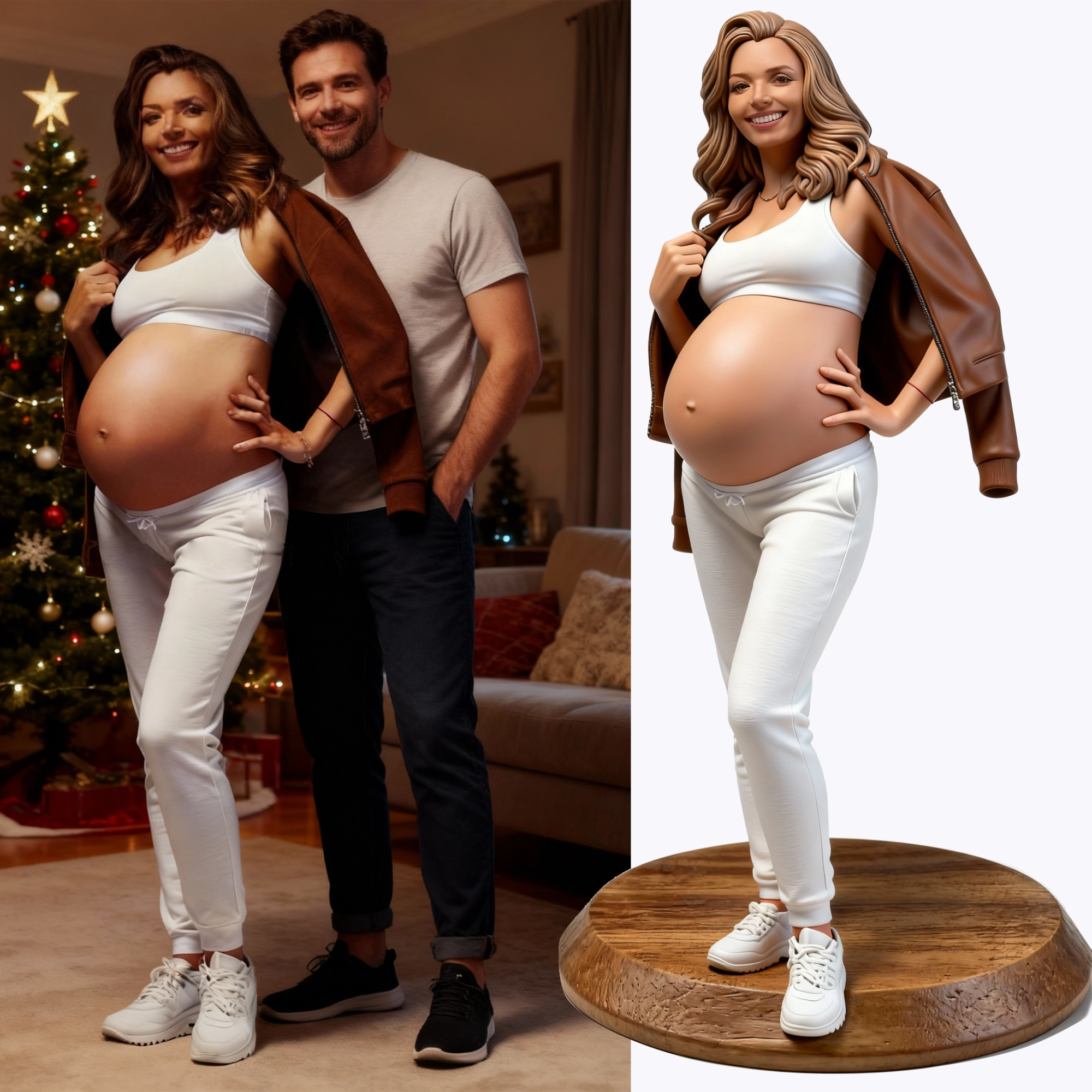 Personalized Highly Realistic Full-Color 3D Full Body Pregnant Mom Figurine