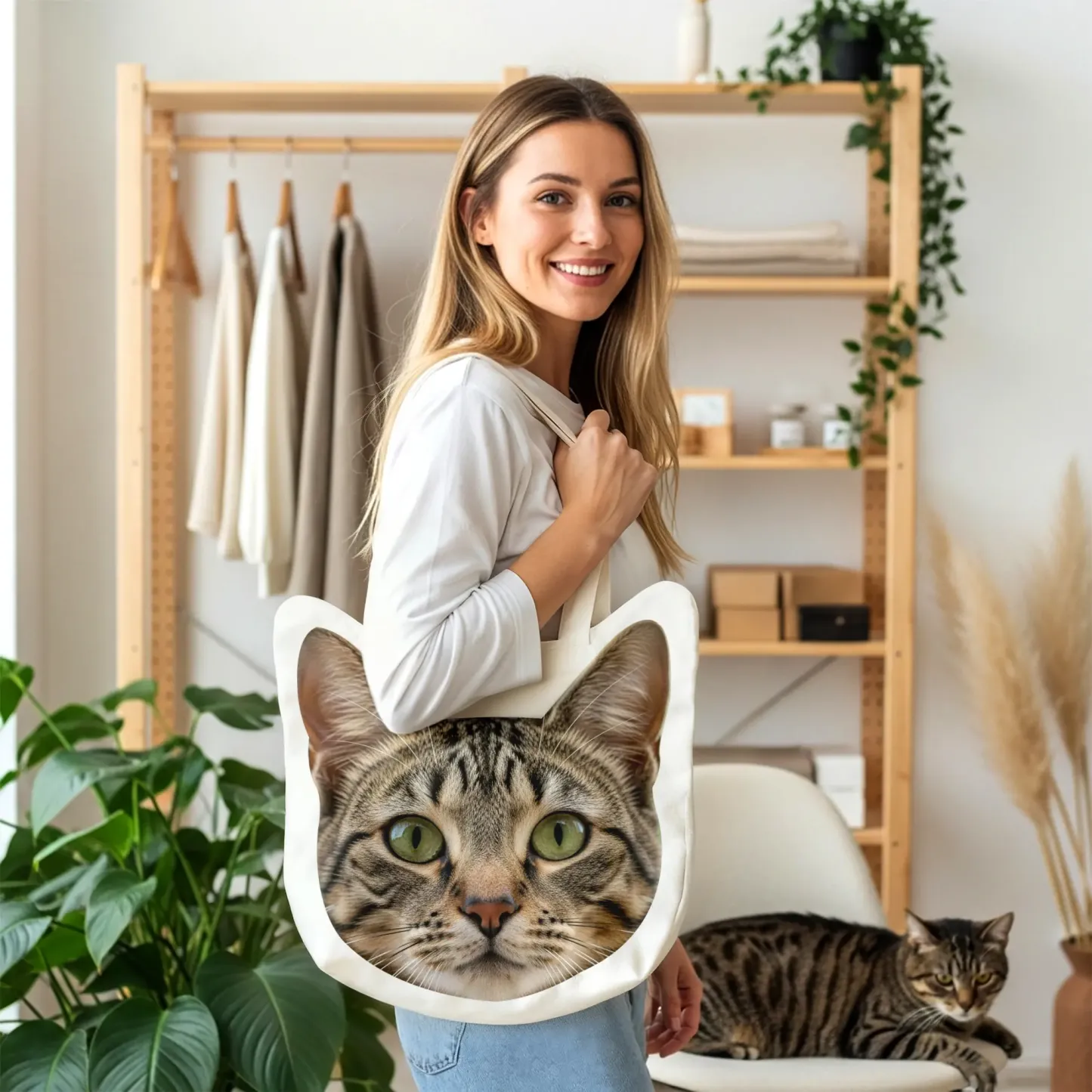 Custom Cat Dog Pet Face Photo Canvas Bag