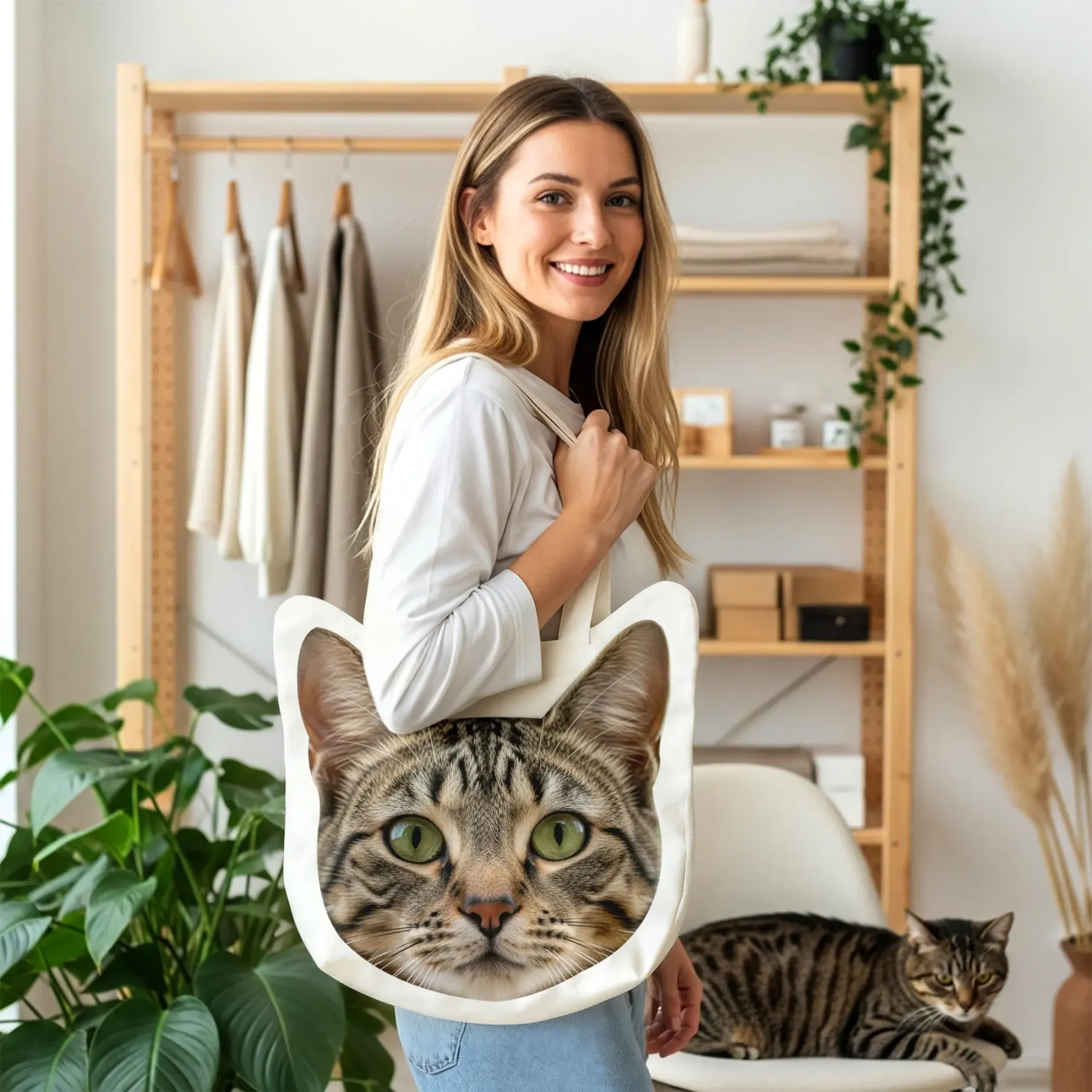 Custom Cat Dog Pet Face Photo Canvas Bag