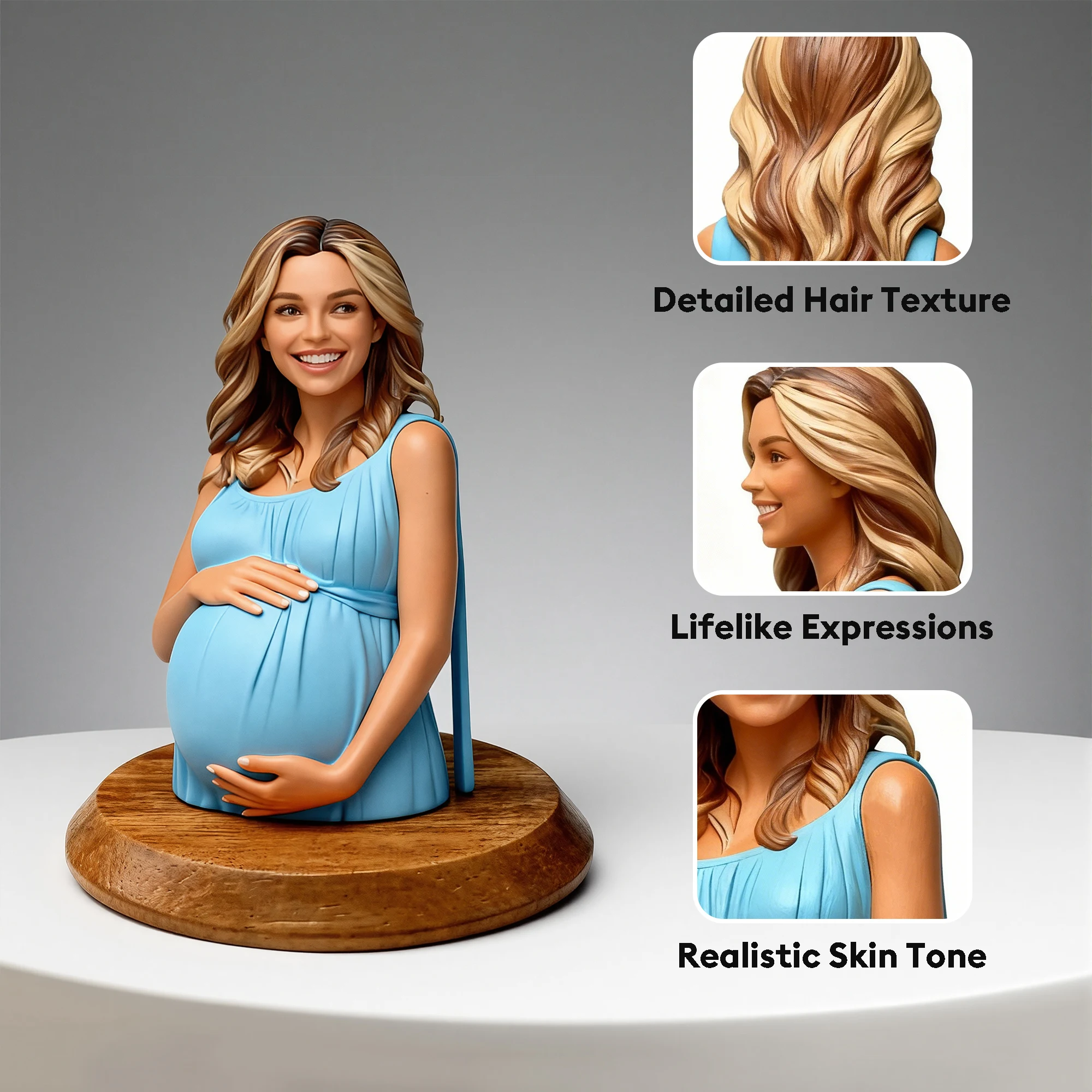 Personalized Highly Realistic Full-Color 3D Bust with Arms Pregnant Mom Figurine