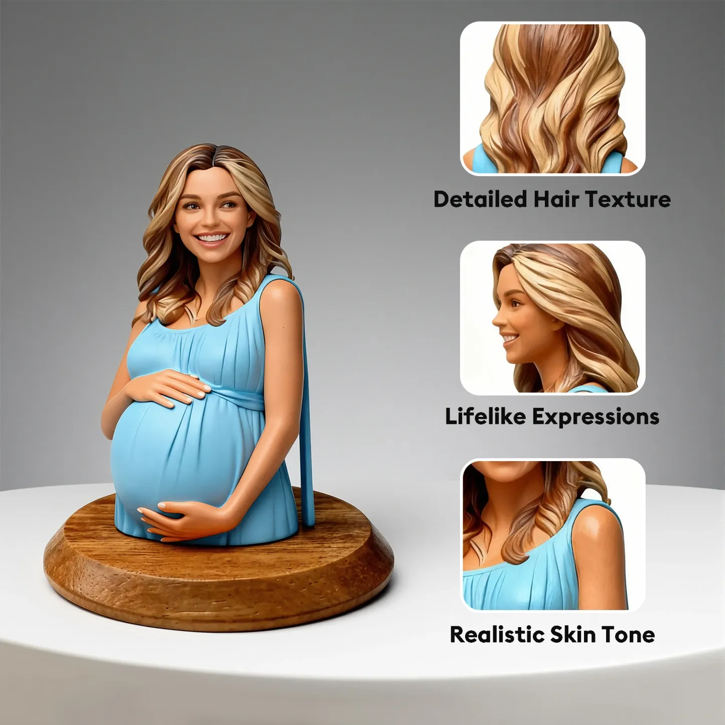 Personalized Highly Realistic Full-Color 3D Bust with Arms Pregnant Mom Figurine
