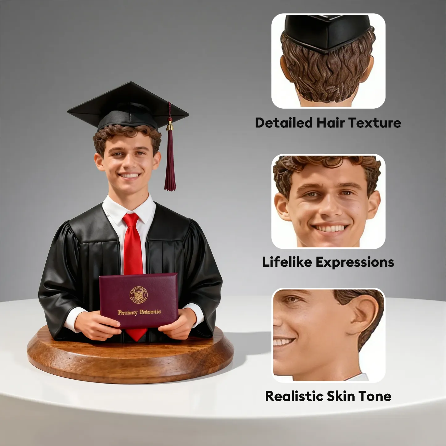 Personalized Highly Realistic Full-Color 3D Bust with Arms Graduation Figurine