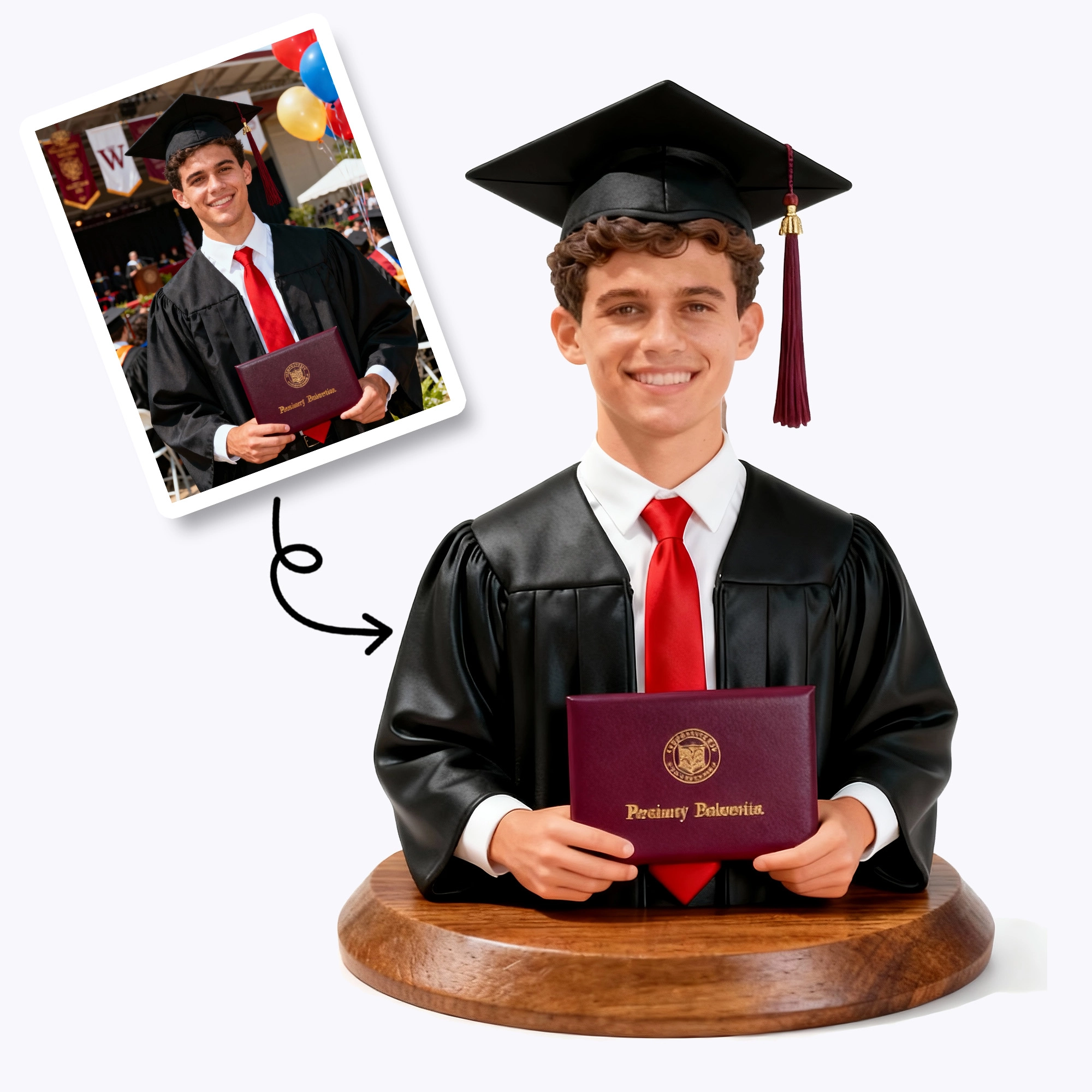 Personalized Highly Realistic Full-Color 3D Bust with Arms Graduation Figurine