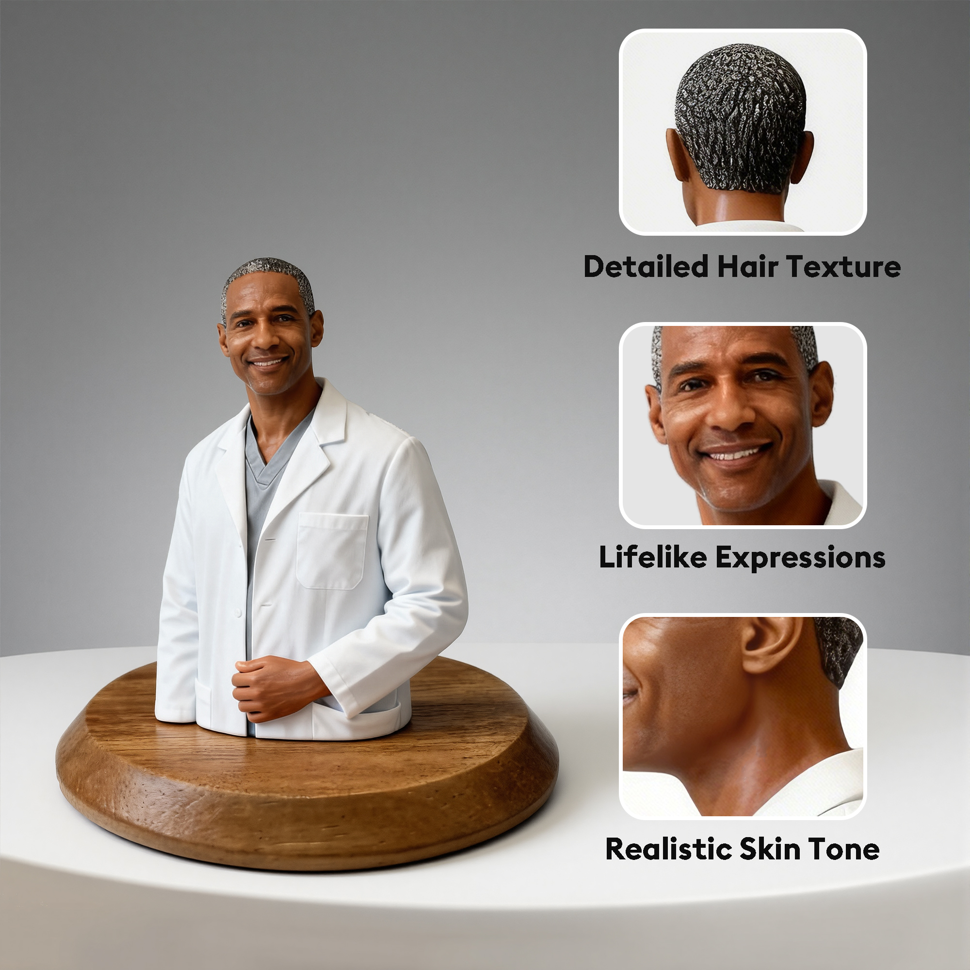 Personalized Highly Realistic Full-Color 3D Bust with Arms Doctor Figurine