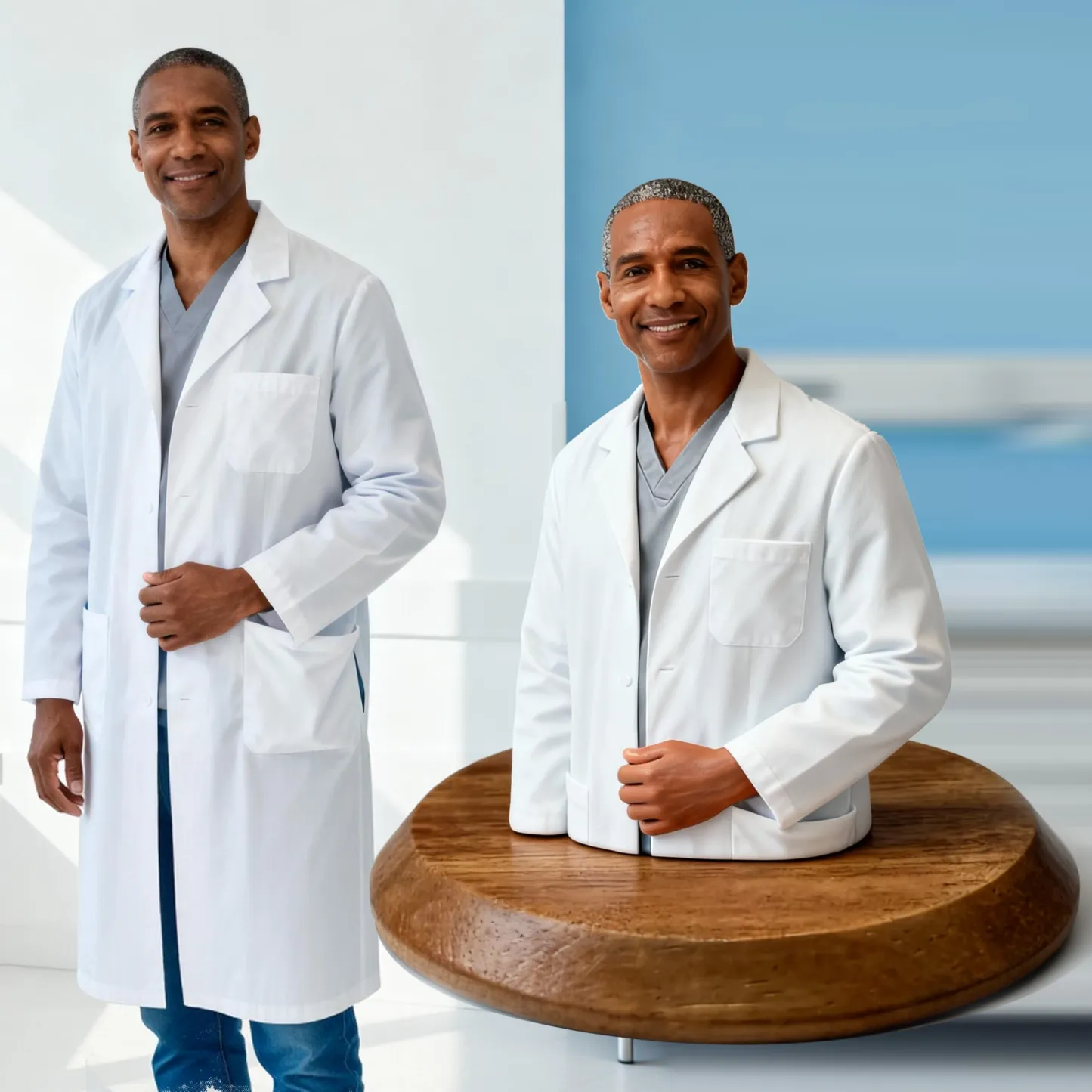 Personalized Highly Realistic Full-Color 3D Bust with Arms Doctor Figurine