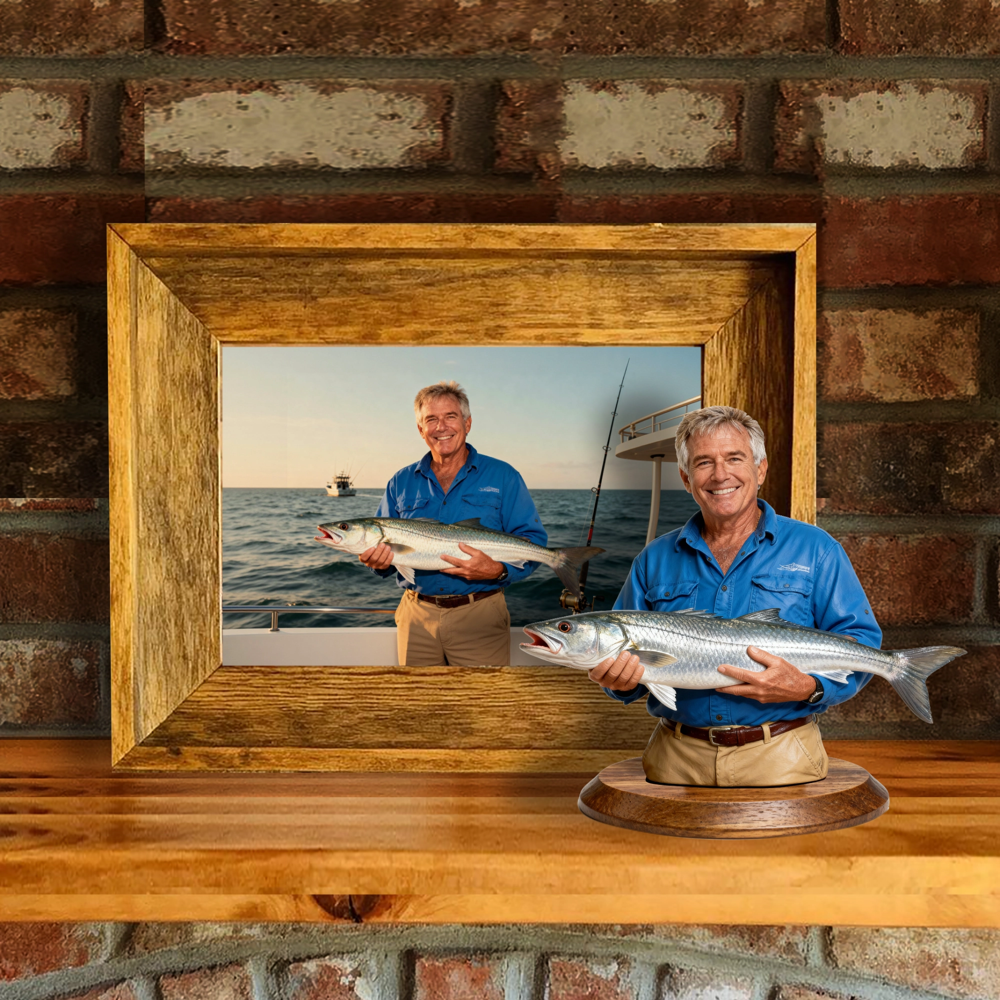 Personalized Highly Realistic Full-Color 3D Bust with Arms Fishing Enthusiast Figurine