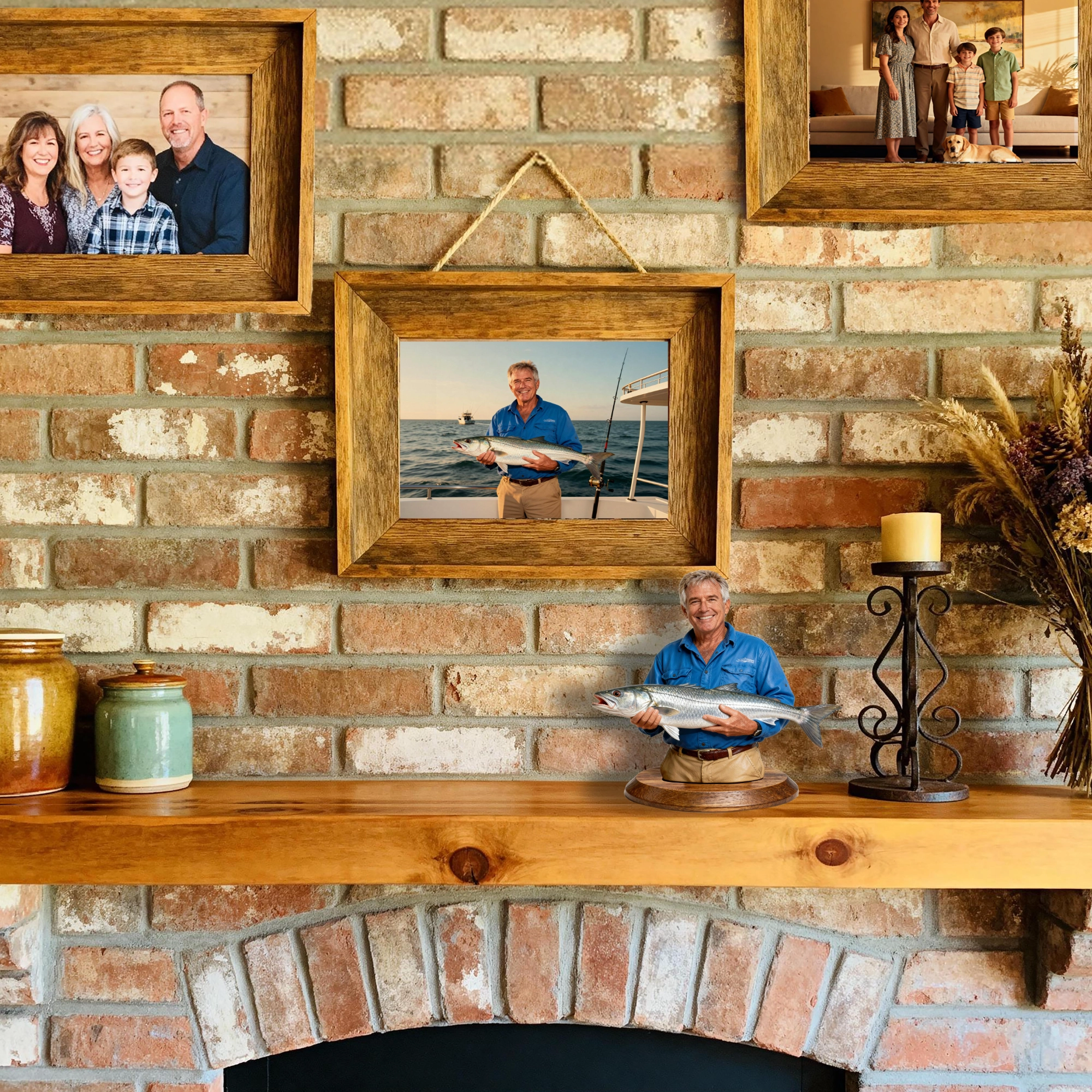 Personalized Highly Realistic Full-Color 3D Bust with Arms Fishing Enthusiast Figurine