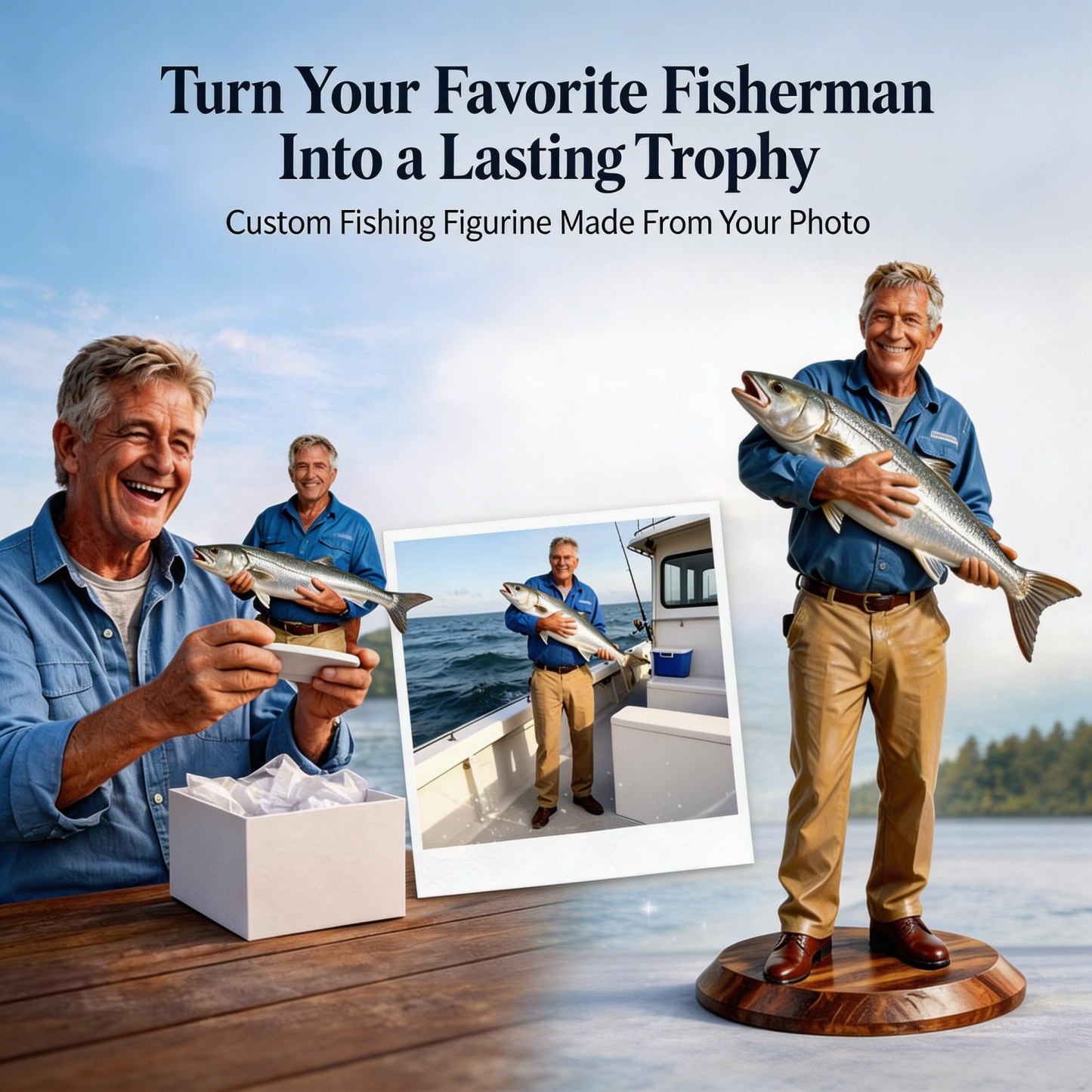 Personalized Highly Realistic Full-Color 3D Full Body Fishing Enthusiast Figurine