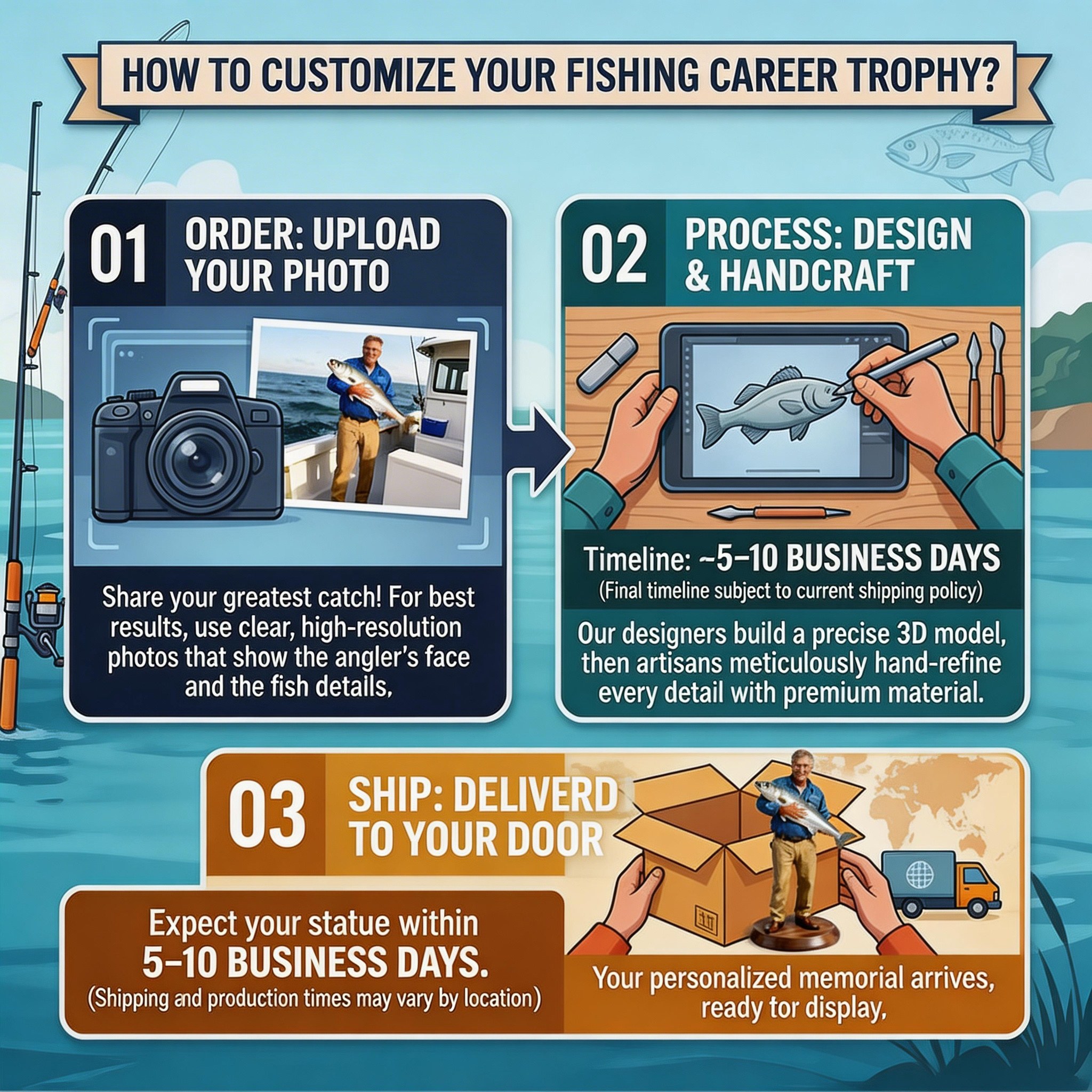 Personalized Highly Realistic Full-Color 3D Full Body Fishing Enthusiast Figurine