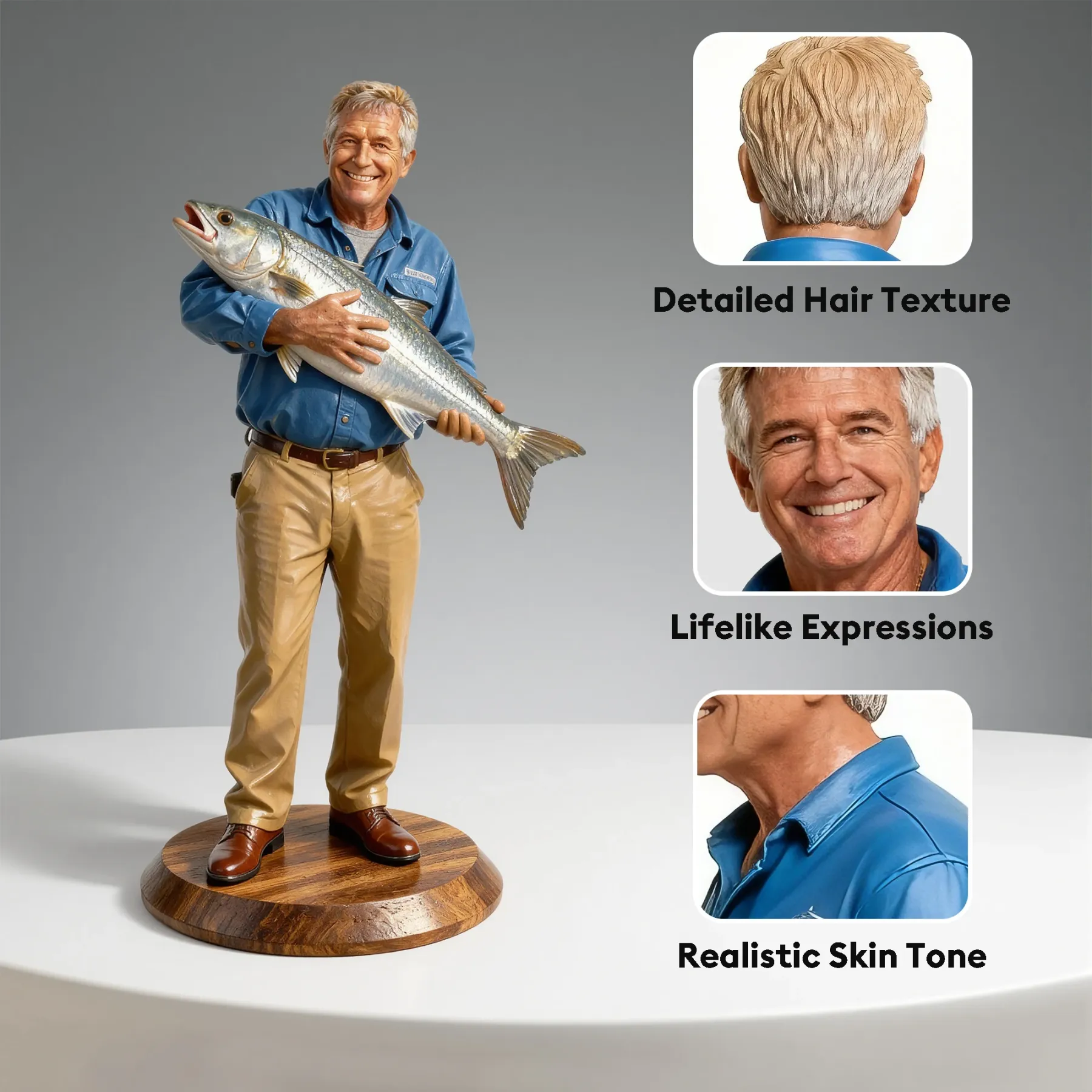 Personalized Highly Realistic Full-Color 3D Full Body Fishing Enthusiast Figurine