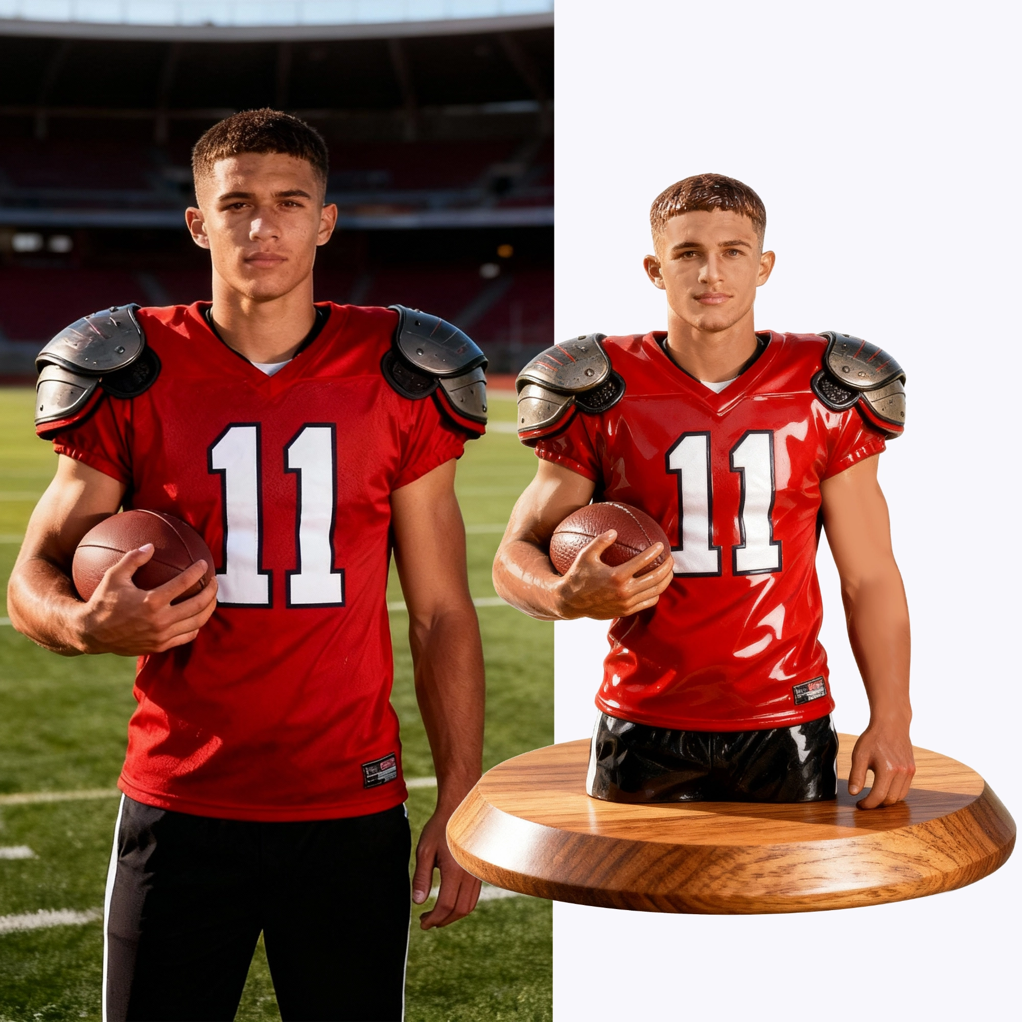 Personalized Highly Realistic Full-Color 3D Bust with Arms Sports Figurine - Baseball,football,soccer,tennis,skiing,golf