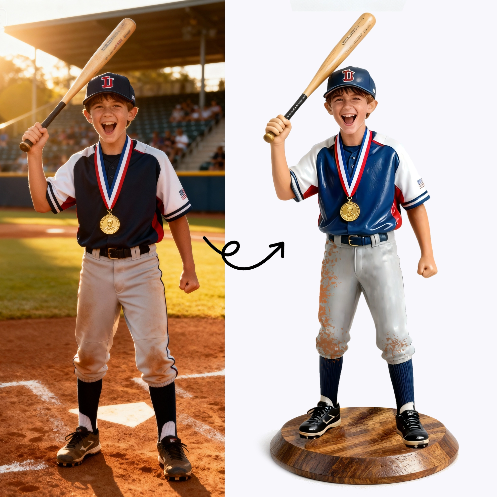 Personalized Highly Realistic Full-Color 3D Full Body Sports Figurine - Baseball,football,soccer,tennis,skiing,golf