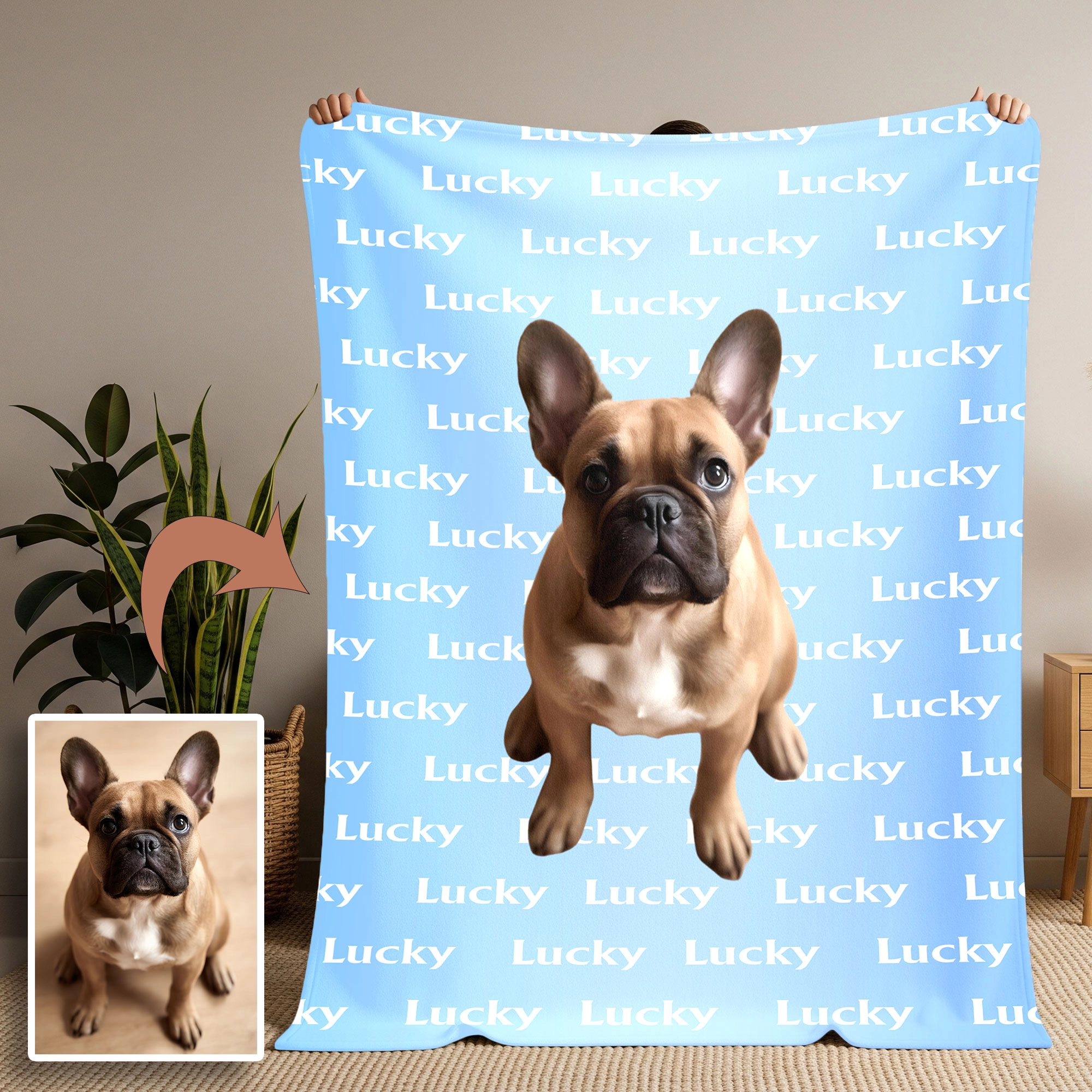 Custom Fuzzy Fleece Blanket with Pet Photo and Text