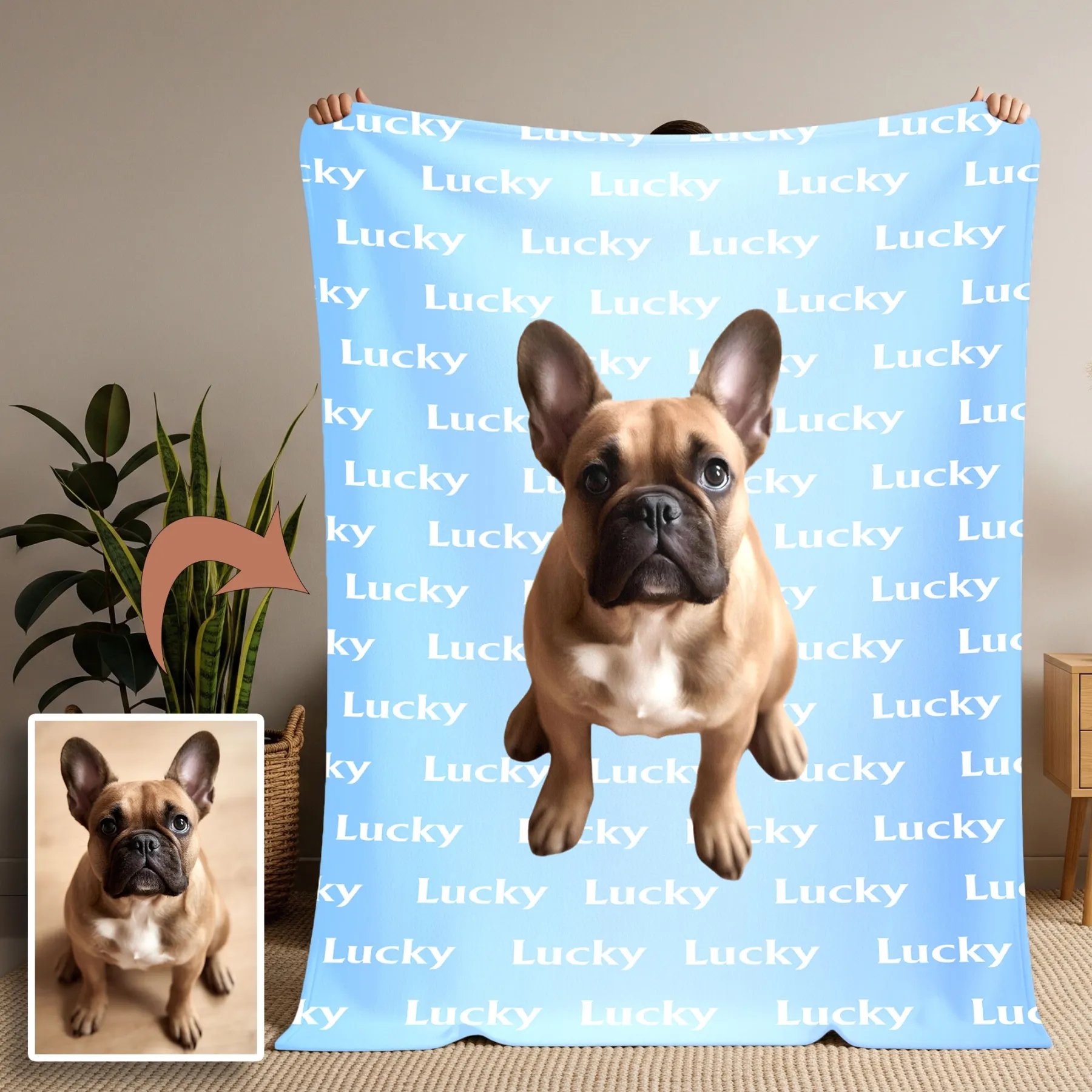 Custom Fuzzy Fleece Blanket with Pet Photo and Text