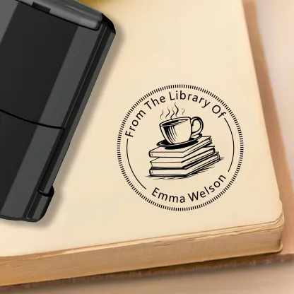 Custom Text From The Library Of Stamp Wood Handle Stamp Self-inking Stamp Book Embosser