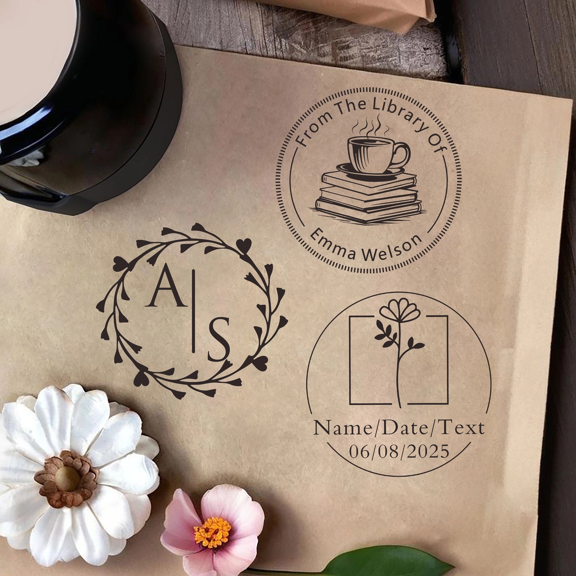 Custom Text From The Library Of Stamp Wood Handle Stamp Self-inking Stamp Book Embosser